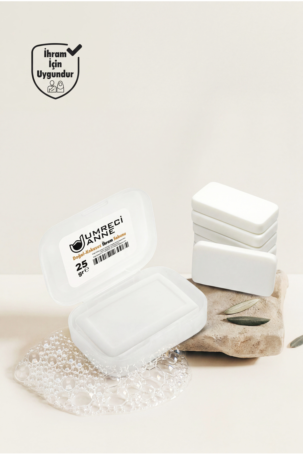 Umreci Anne 4 Adet (25 gr) Özel Kutulu Katı İhram Sabunu (Doğal-Kokusuz) - Hac ve Umre İçin Uygundur