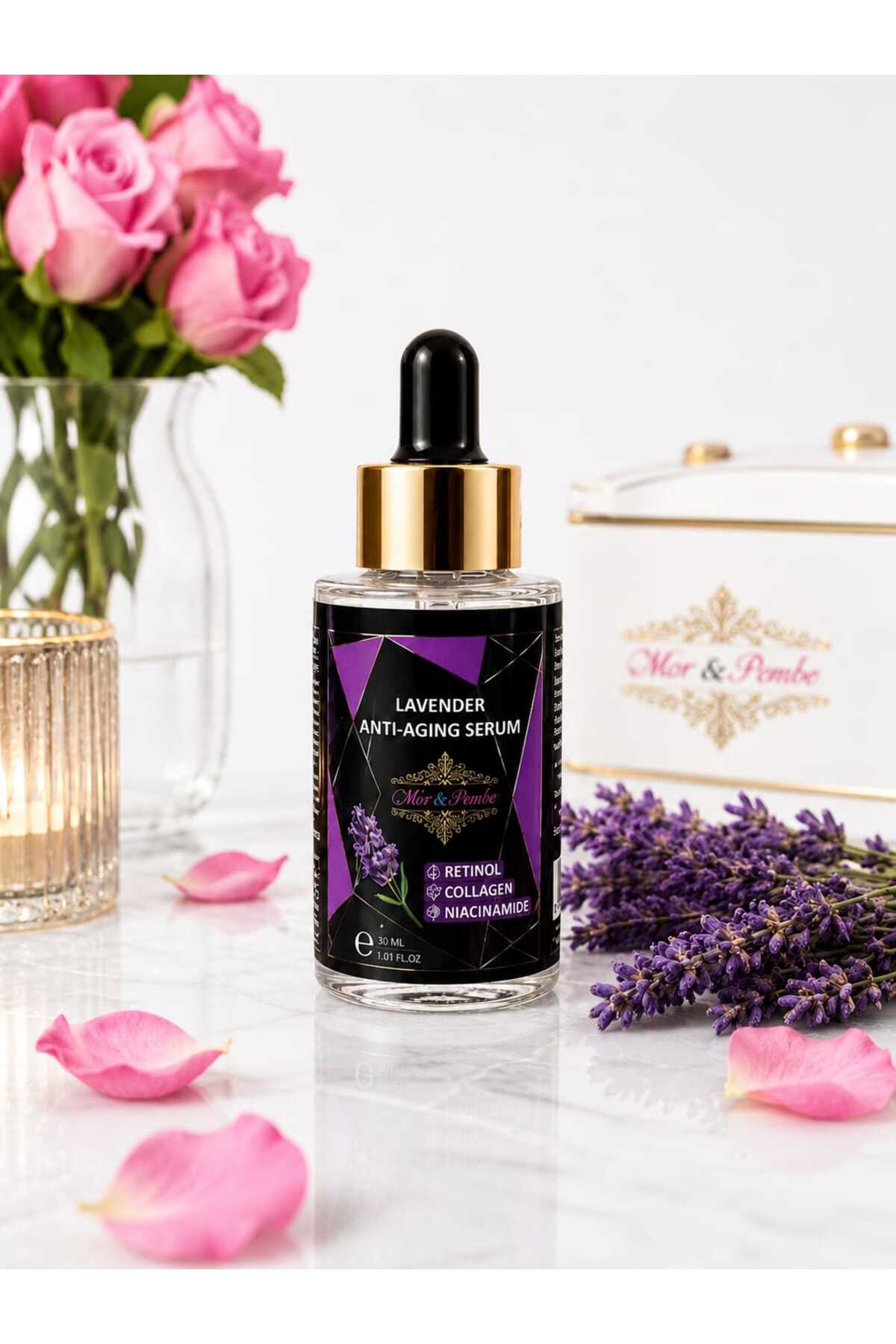 MOR PEMBE Lavender Anti-Aging Retinol Serum – Gece Bakım Serumu Kollajen Niacinamide Kırışık karşıtı