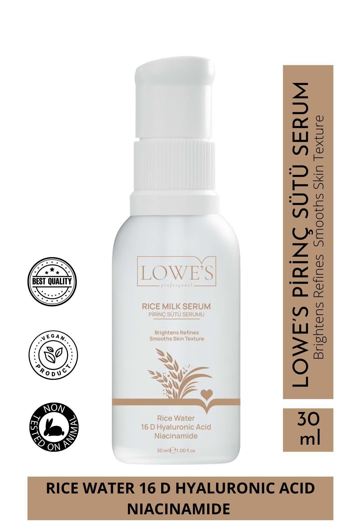 Kozmetik LOWE'S Pirinç Sütü Serumu 30 ml - Niasinamid ve Hyalüronik Asit İçeren Aydınlatıcı ve Nemlendirici Serum