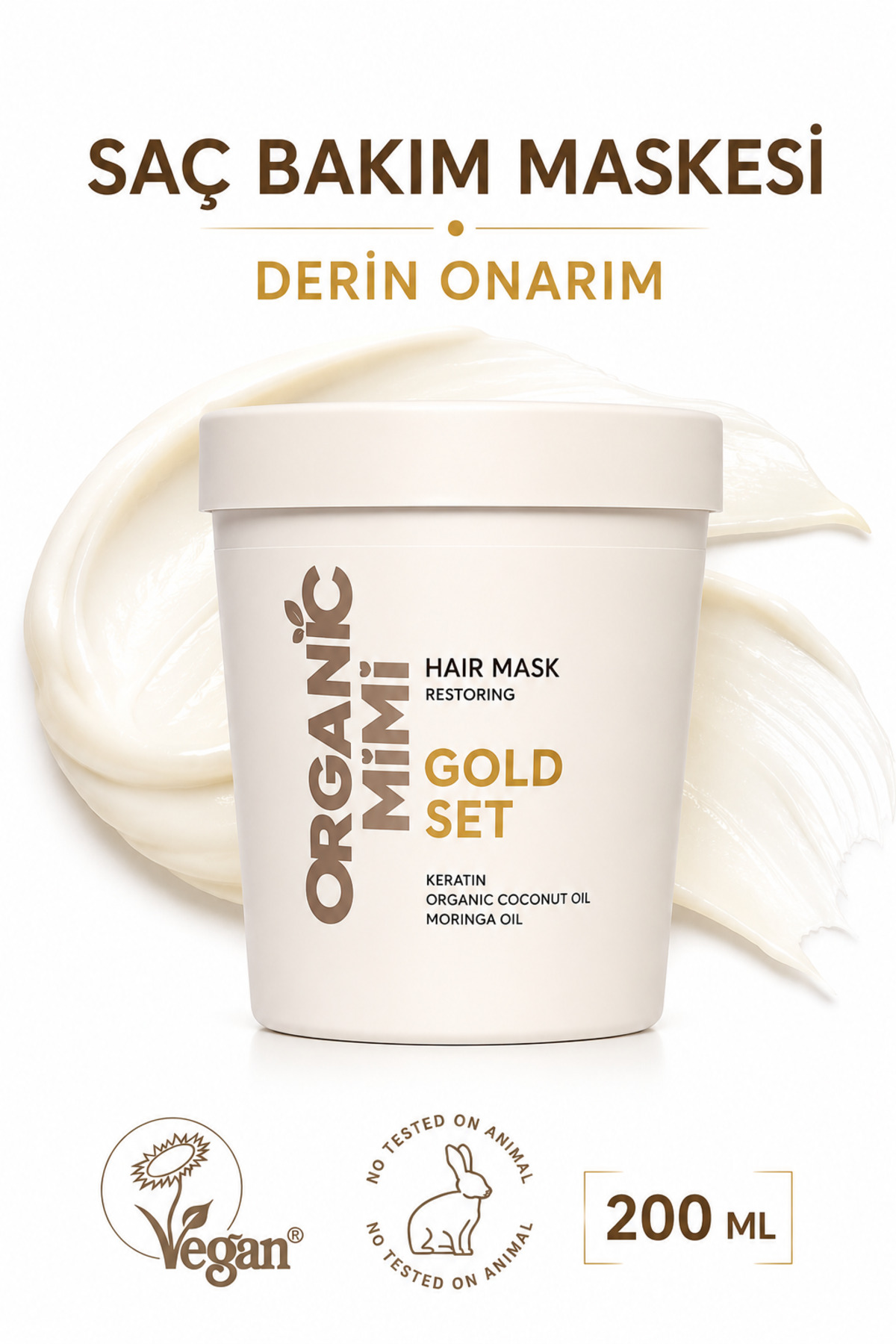ORGANİC MİMİ Saç Maskesi Hindistan Cevizi & Keratin – Kuru ve Yıpranmış Saçlar İçin Onarıcı ve Nemlendirici Bakım