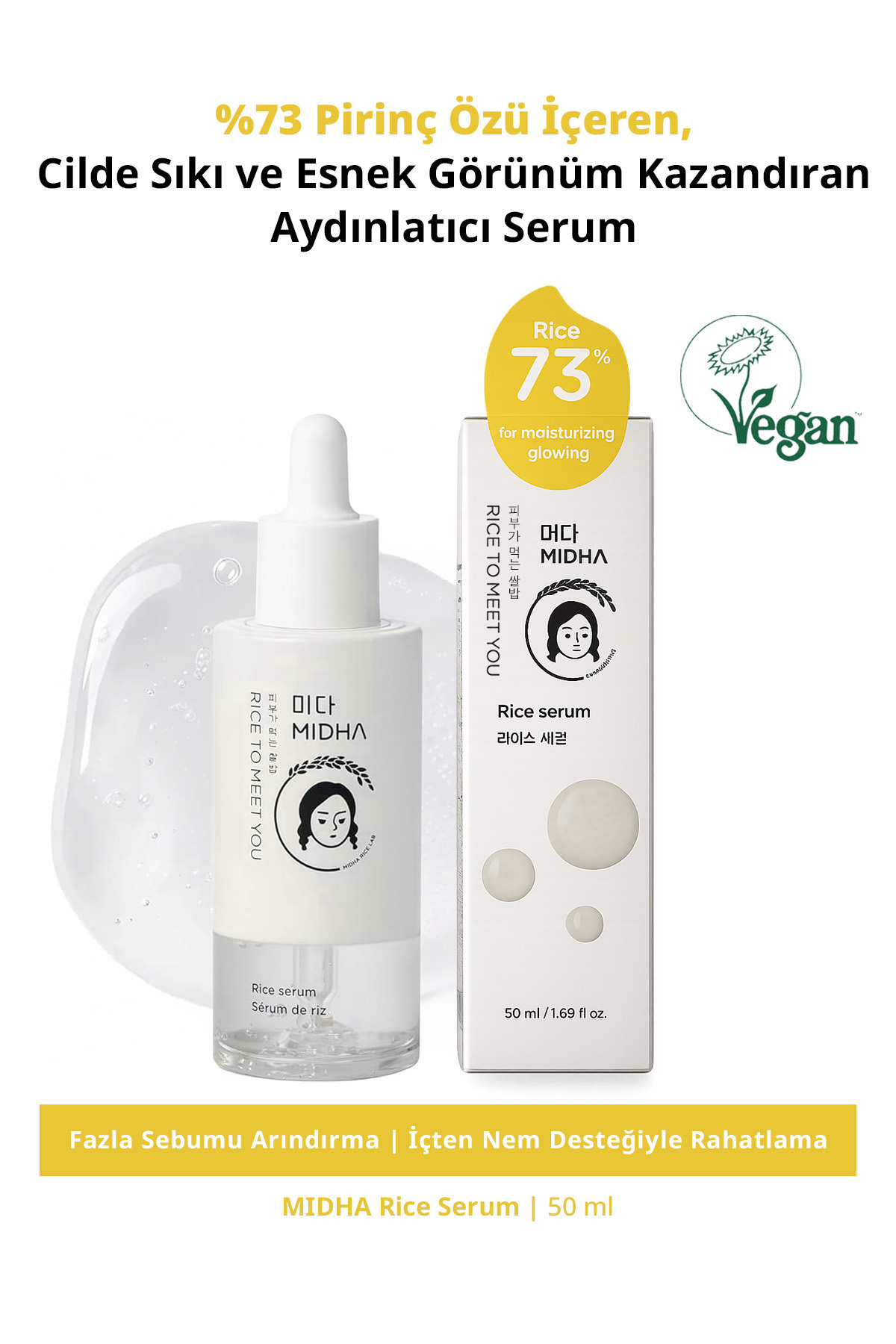 MIDHA %73 Pirinç Özü İçeren, Cilde Sıkı Ve Esnek Görünüm Kazandıran Aydınlatıcı Serum Rice Serum