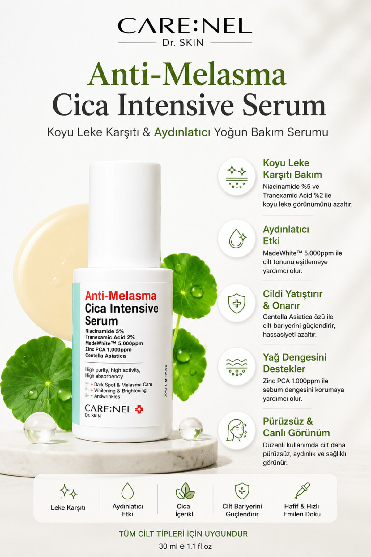 Care:Nel Anti-Melasma Cica Intensive Serum - Aydınlatıcı Ve Yatıştırıcı Serum 30ml