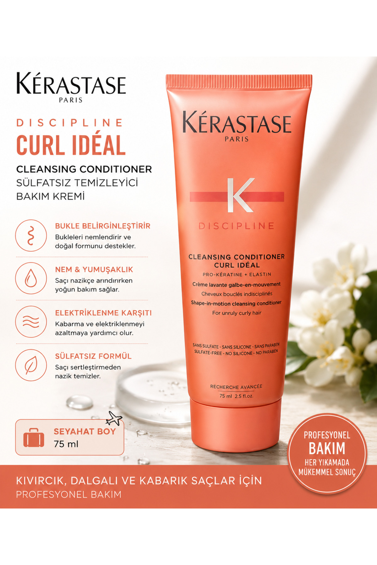 Kerastase Discipline Curl Ideal Cleansing Conditioner 75 ml Dalgalı ve Kabarık Saçlar İçin