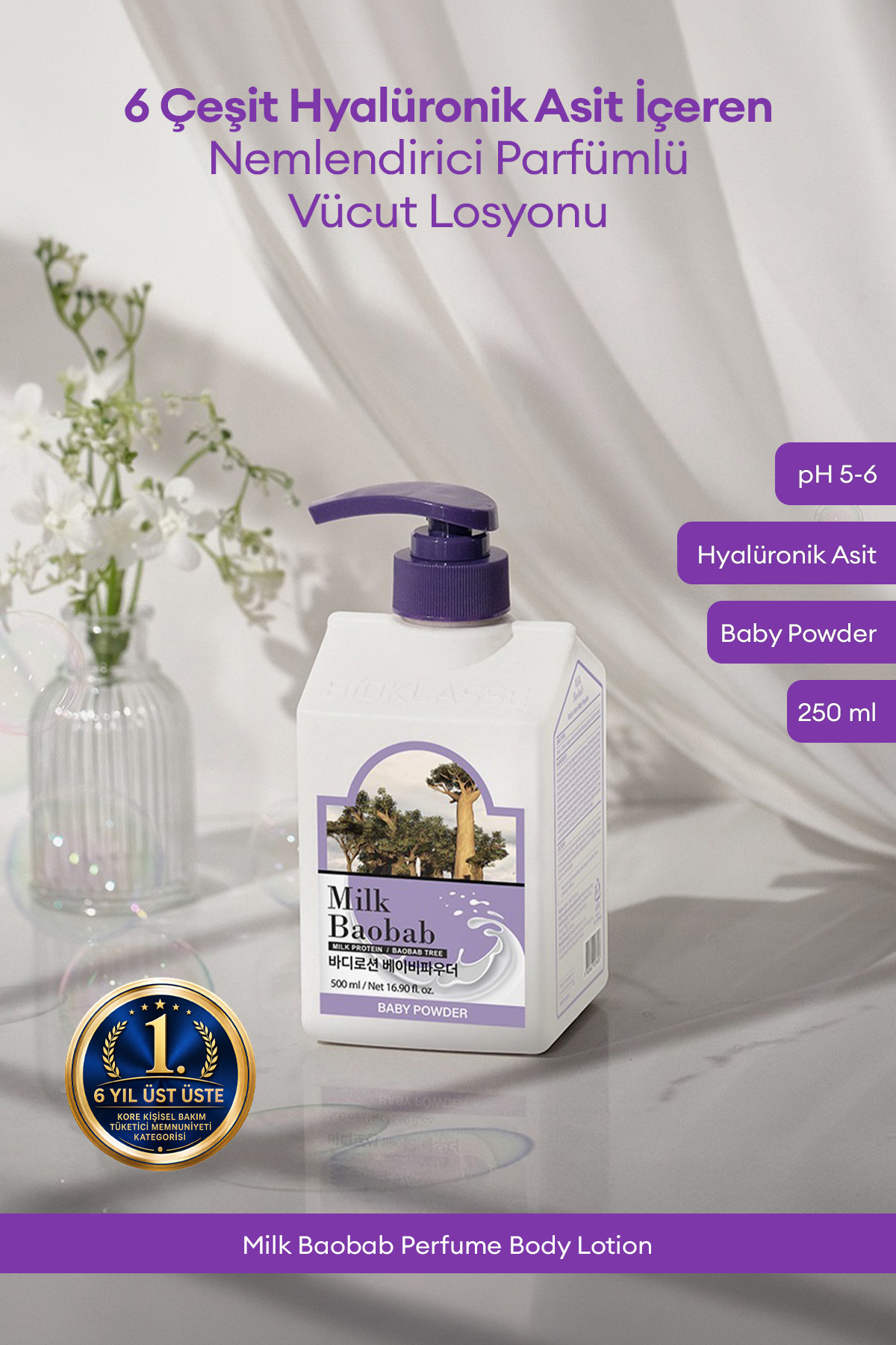 Milk Baobab 6 Hyalüronik Asitle Nemlendiren Parfümlü Vücut Losyonu Perfume Body Lotion (Baby Powder)