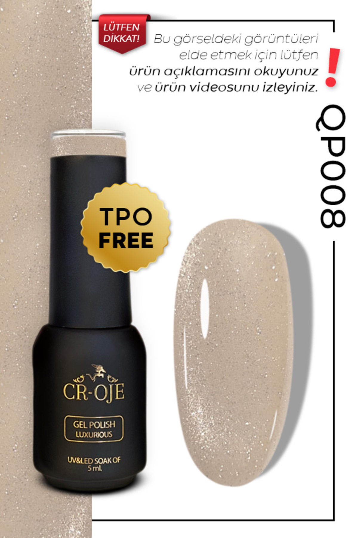 CROJE KALICI OJE Kalıcı Oje Inci Tanecikli Manyetik Cat Eye / Kedi Gözü- QP008 (5 ML)