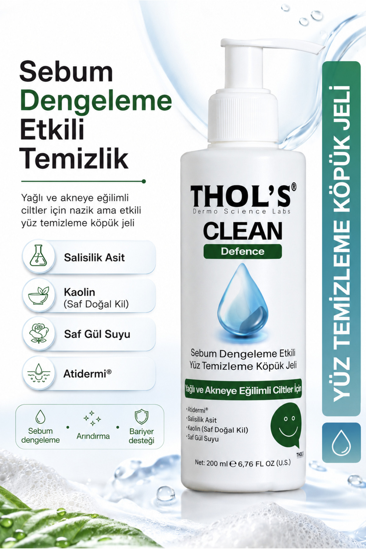 THOLS TB4 Karşıtı ve Sebum Dengeleyici Yüz Temizleme Jeli - Salisilik Asit & Kaolin Kil 200 ml