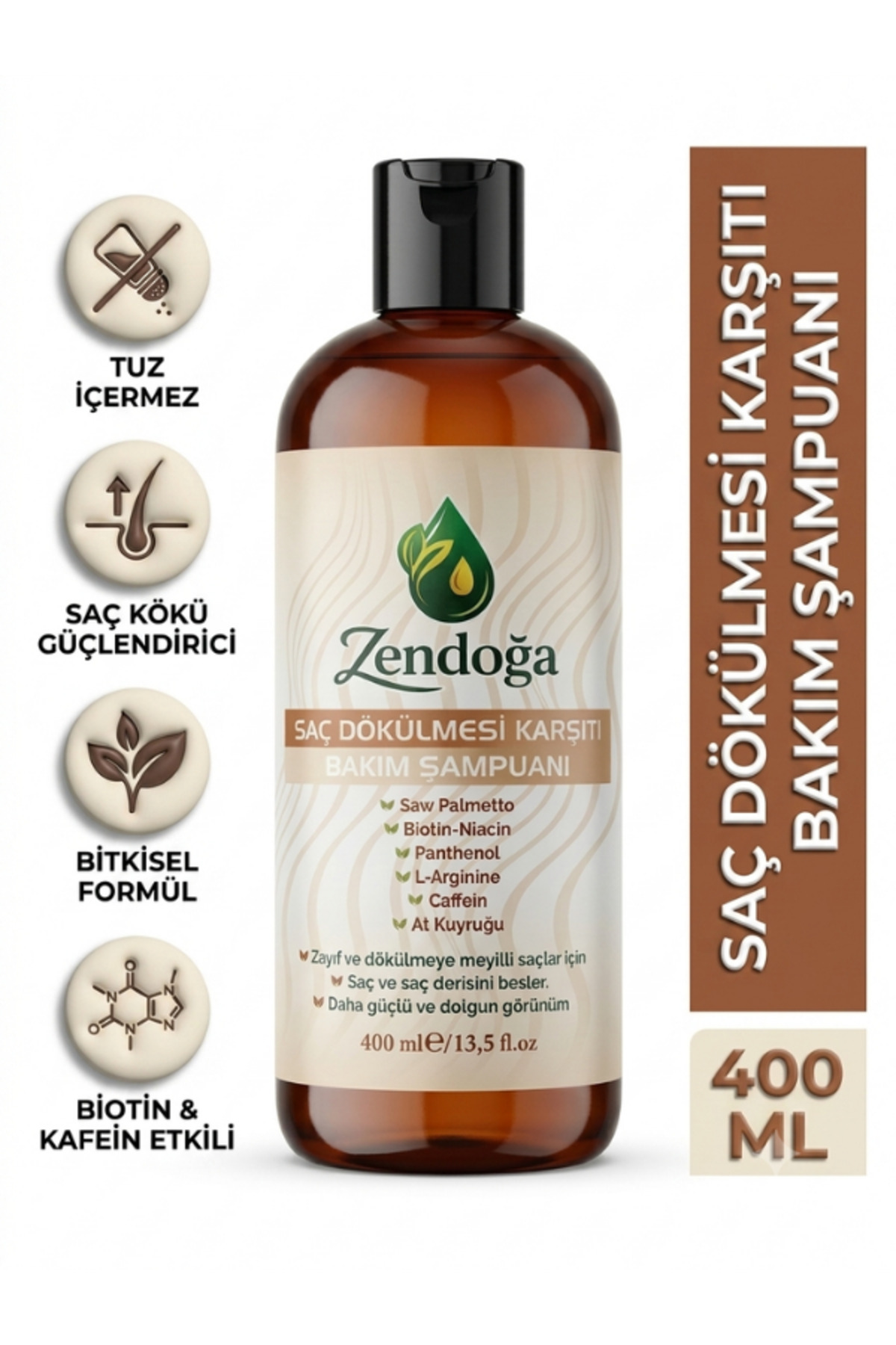 Zendoğa Yoğun Biotin & Kafein Kompleks Dökülme Karşıtı Şampuan - Doğal, Sülfatsız & Tuzsuz 400 ml
