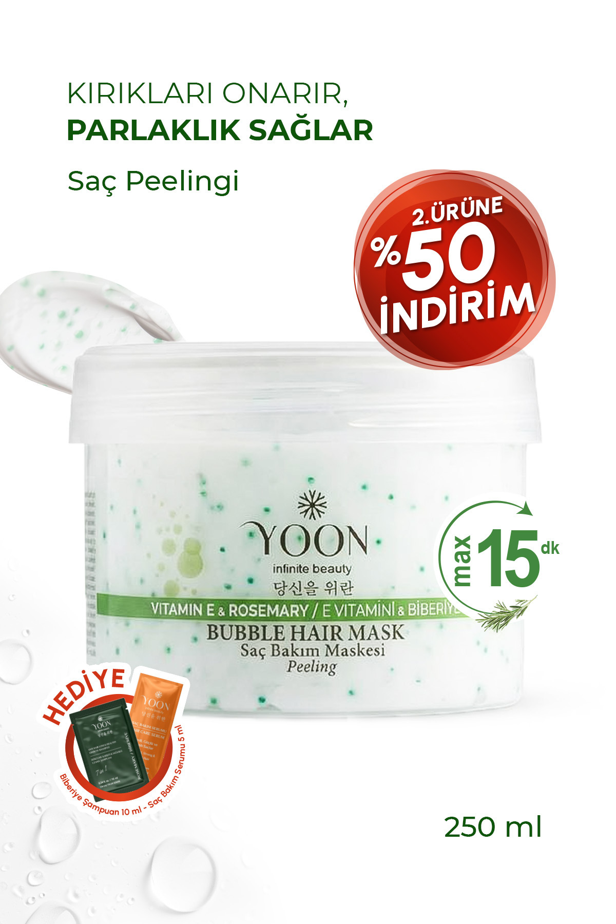 YOON Biberiyeli Saç Maskesi, E Vitamini, Peeling Etkili, Saç Tellerini Güçlendirir, Kırık Onarır 250ml