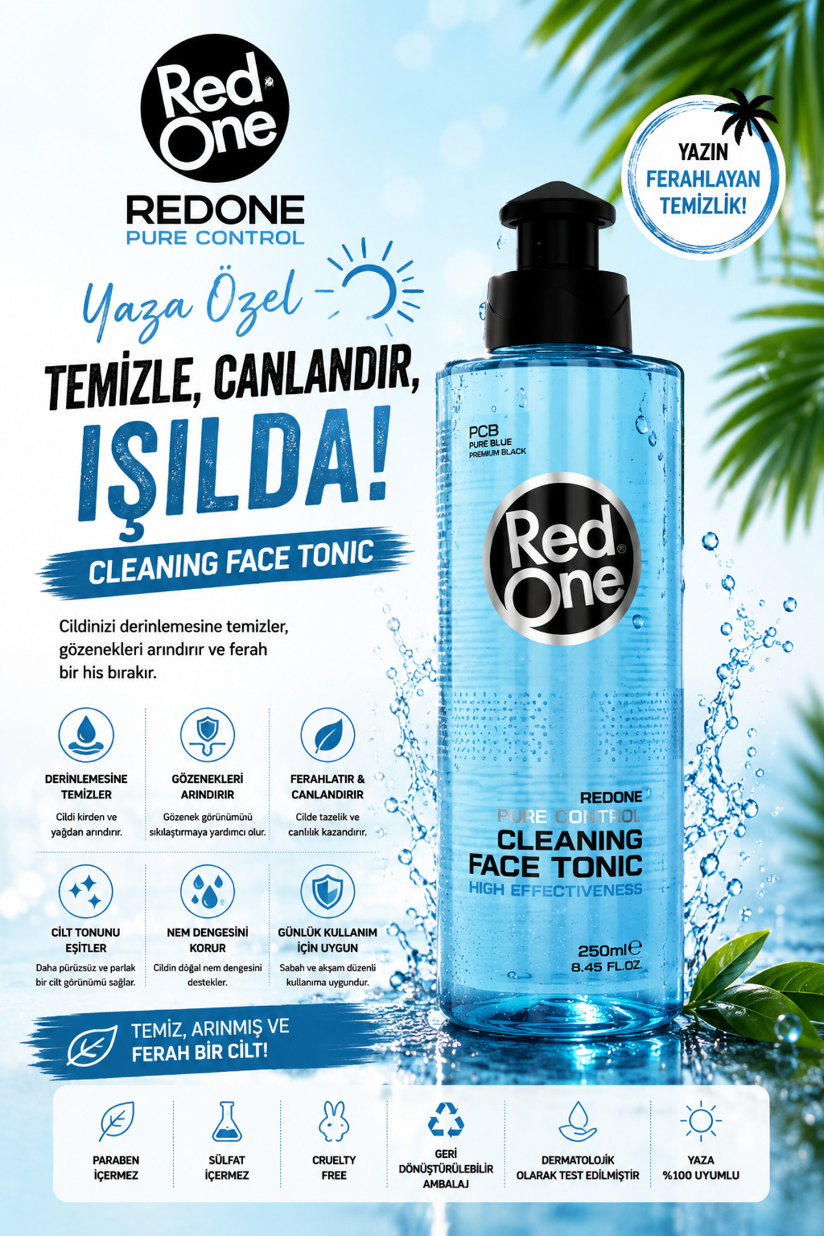 Red One Redone Yüz Temizleme Toniği Ve Akne Karşiti Makyaj Temizleme - Vegan 250 ml