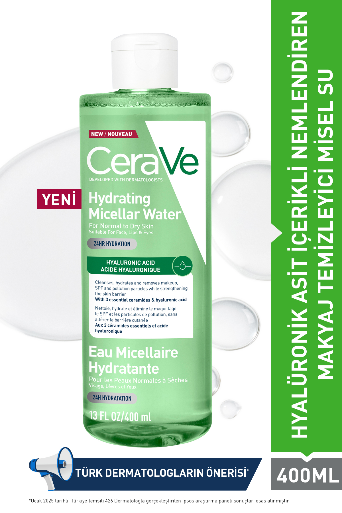 CeraVe Hyalüronik Asit İçerikli Nemlendiren Makyaj Temizleyici Misel Su 400 ml