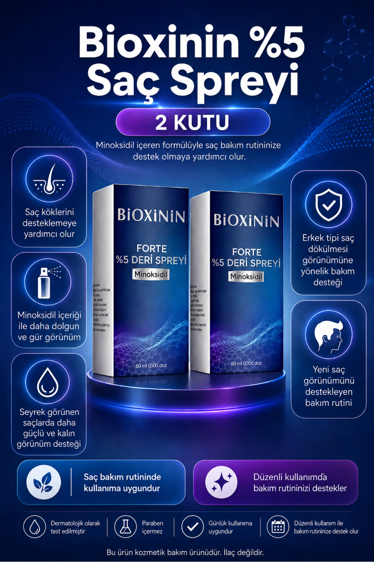 Bioxinin %5 Deri Spreyi 60 Ml 2 Adet