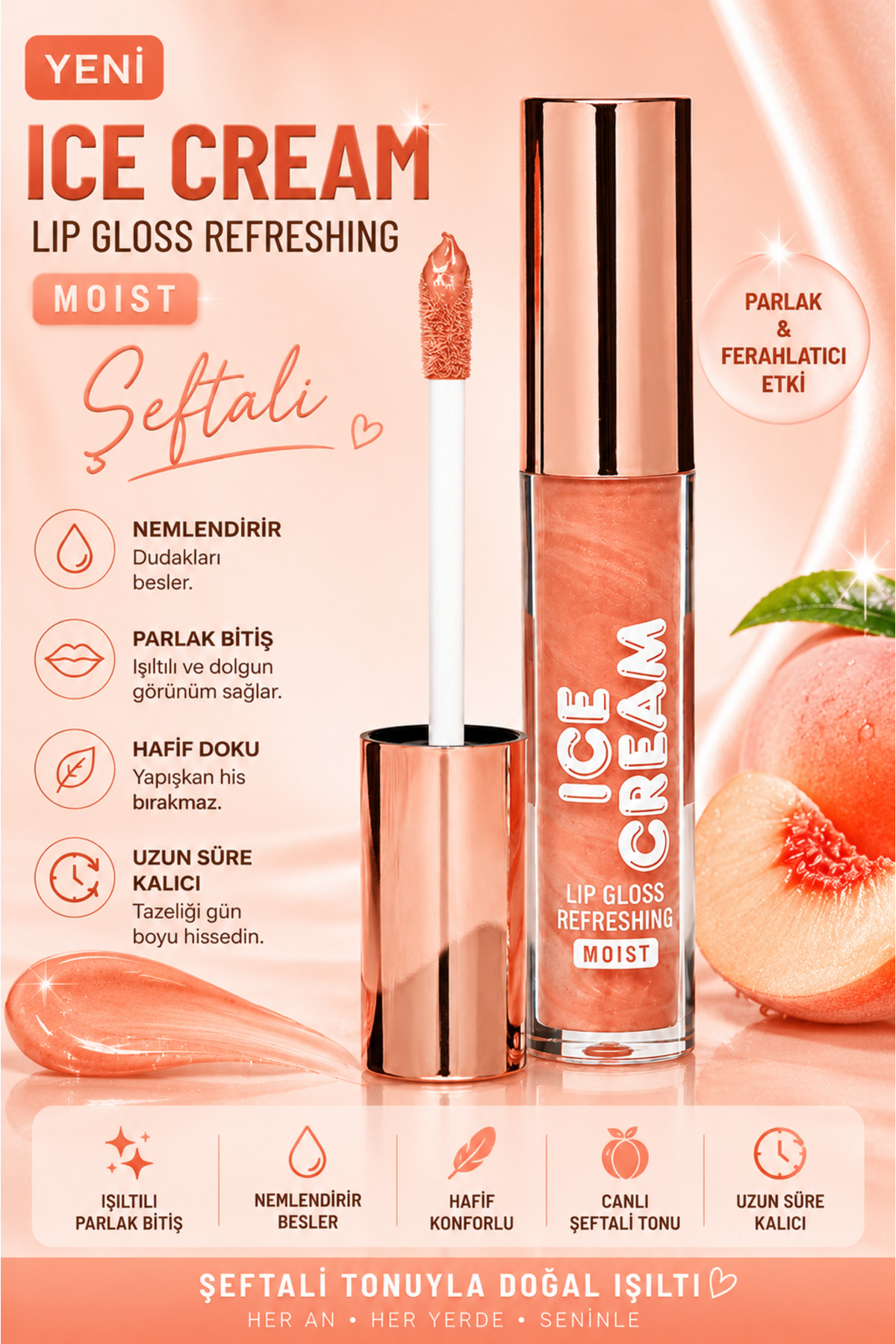 SETBEAUTY ŞEFTALİ RENGİ SİMLİ DUDAK PARLATICI RUJ – ICE CREAM LİP GLOSS 06