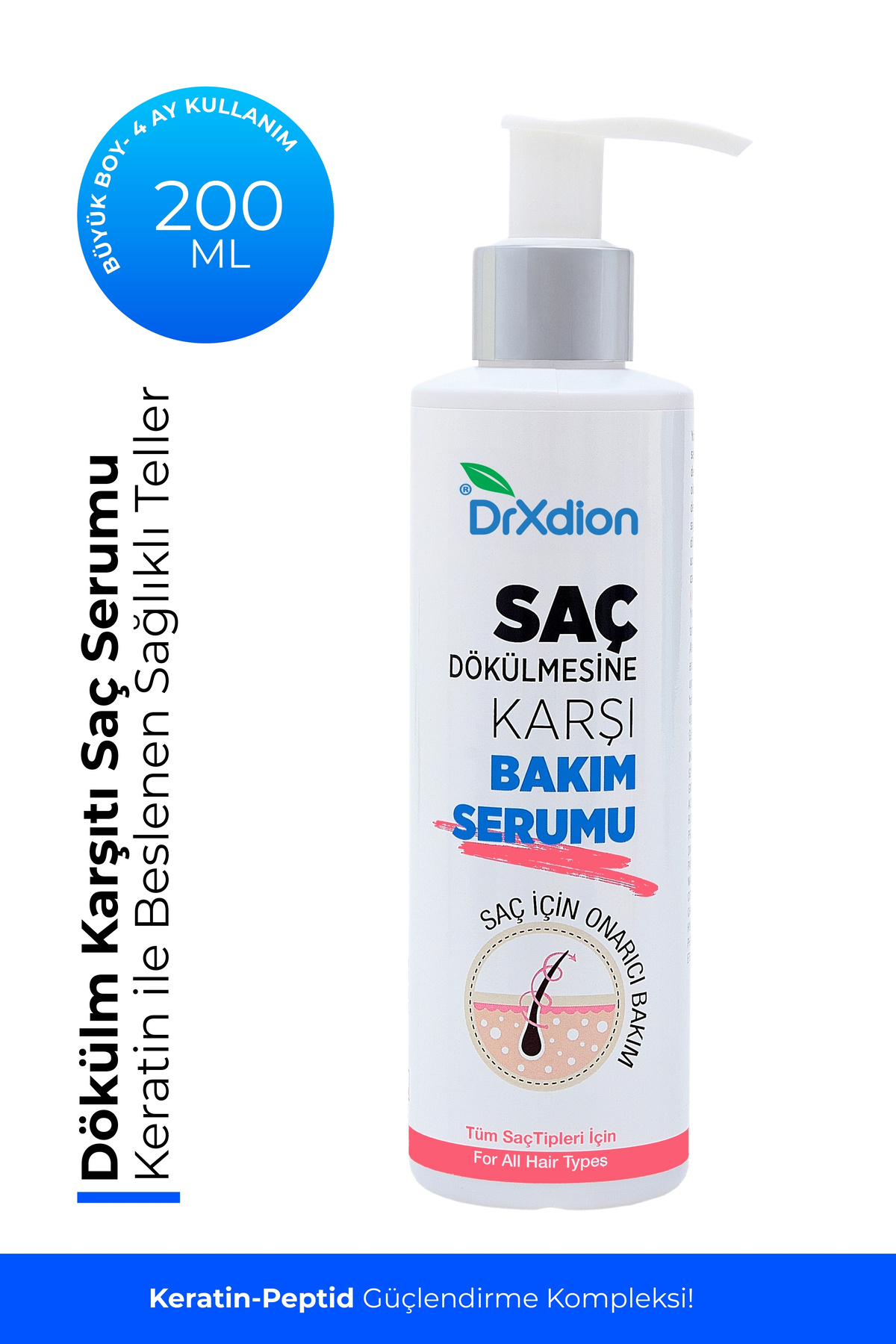 DrXdion Yüksek Dökülme Karşıtı Keratin, Biyotin, Panthenol , Gingeng içeren Saç Bakım Serumu (200 ml)