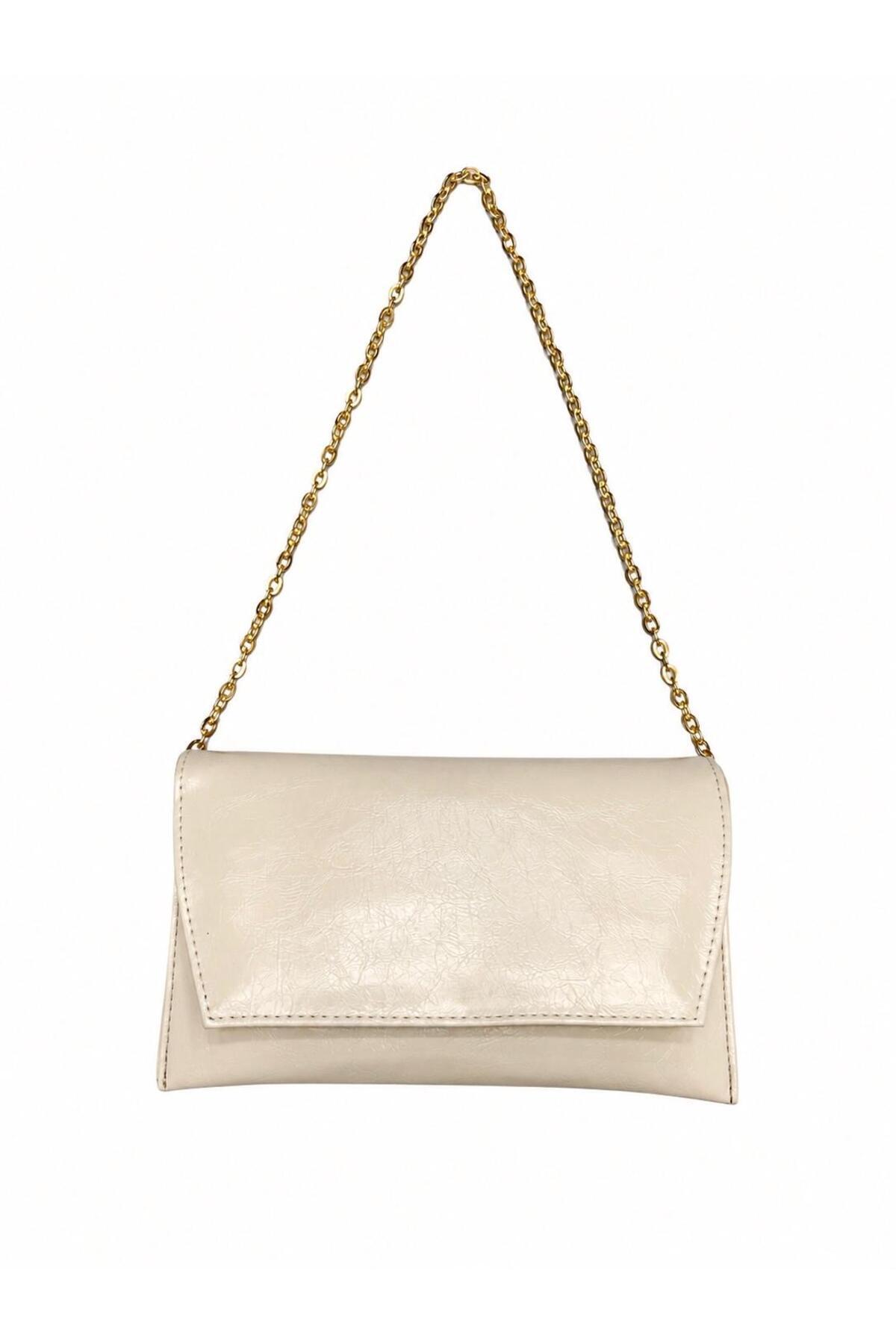 SHIKIRTI Zarf Model Çift Gözlü Mıknatıs Kapamalı Zincir Askılı Kadın El ve Omuz Çantası - Portföy & Clutch (21cm*13cm)