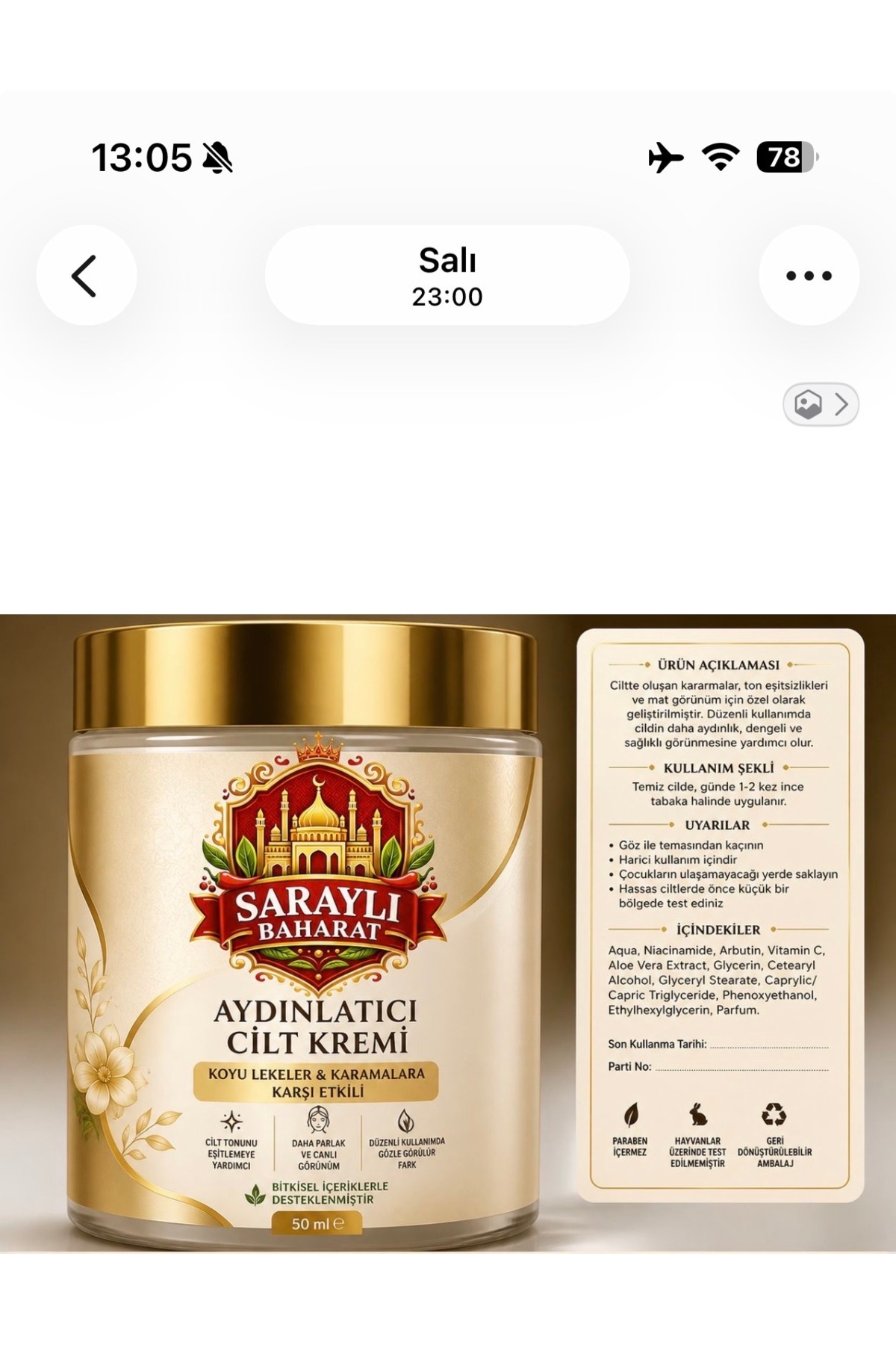 sarayli baharat Cilt Tonu Eşitleyici Aydınlatıcı Cilt Kremi Kararmalarda Kullanılır