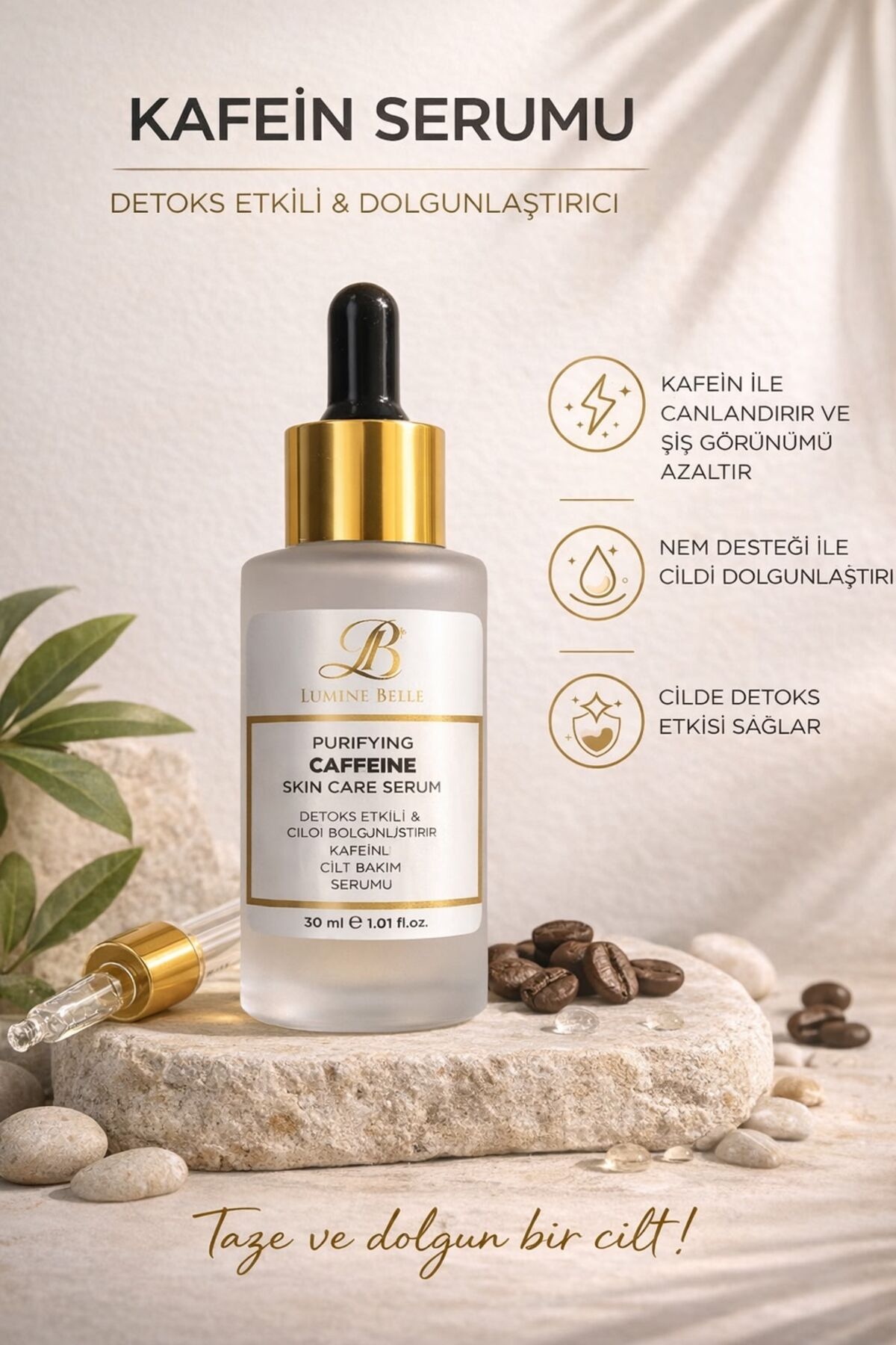 Lumine Belle Purifying Caffeine Skin Care Serum - Detoks Etkili & Dolgunlaştırıcı Kafein Cilt Bakım Serumu