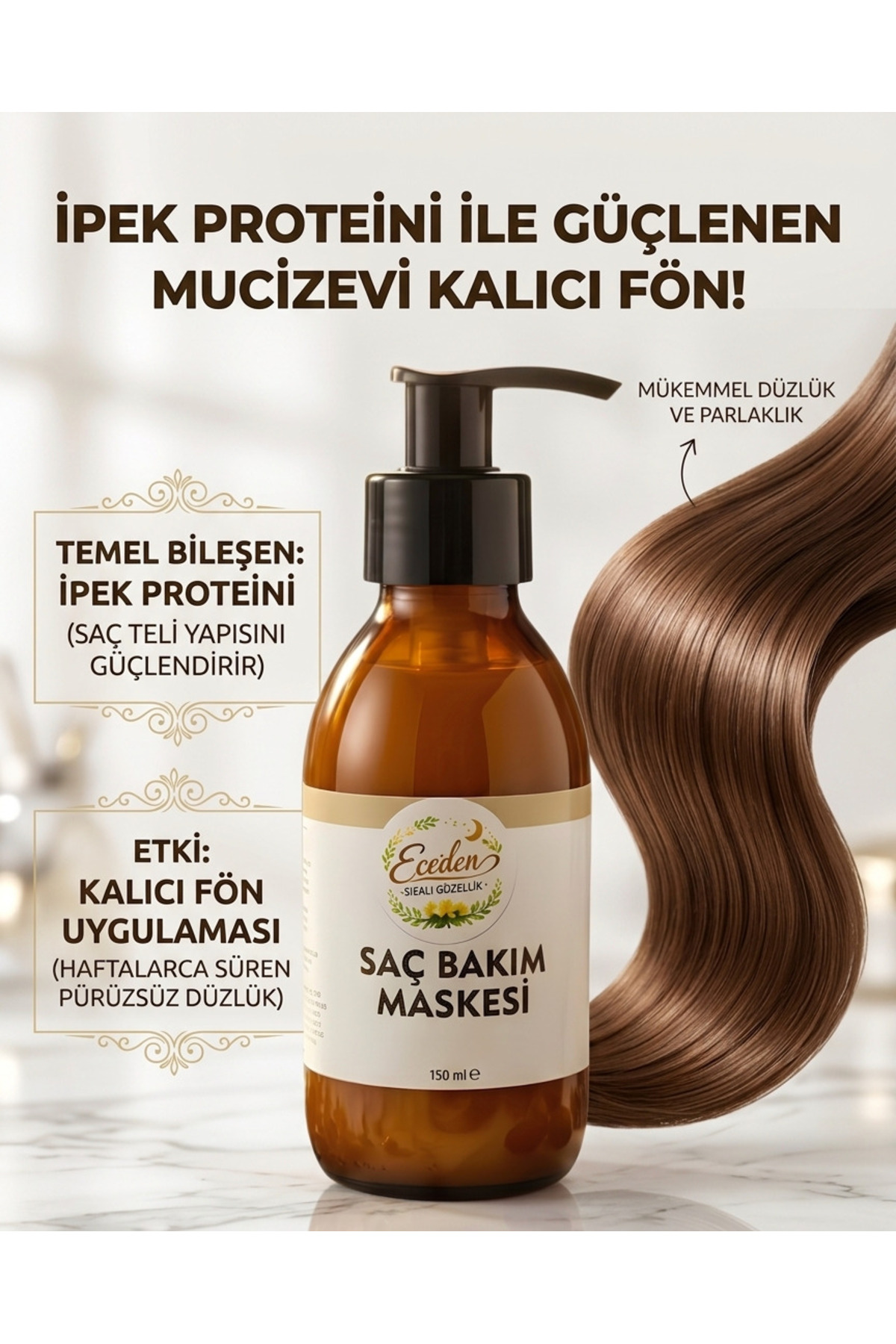 Eceden Şifalı Güzellik Doğal Saç Bakım Maskesi ,İpek Proteini, Kalıcı Fön 150 ml