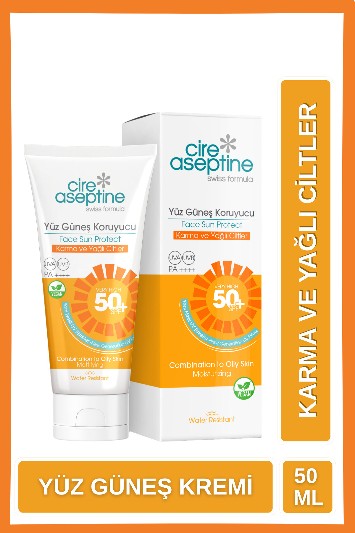 CIRE ASEPTINE Yüz Güneş Koruyucu Karma ve Yağlı Ciltler 50 Spf 50 ml