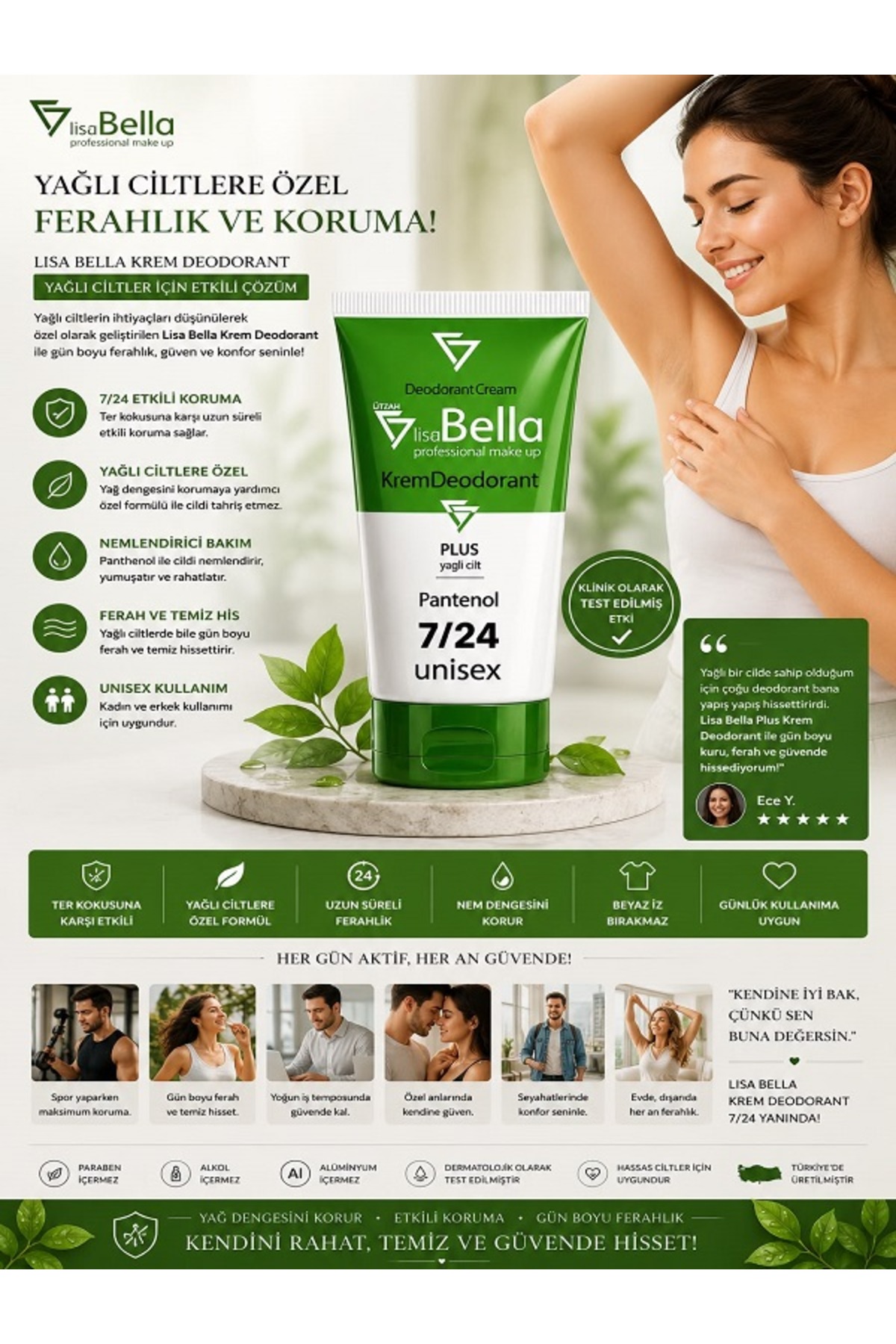BY UTAH LİSA BELLA Plus Ekstra Koruma 7 Gün Etkili Unisex Krem Deodorant 35 ml – Yoğun Terlemeye Karşı