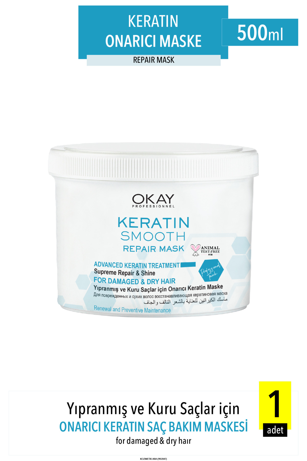 OKAYPROFESSIONNEL Keratin Smooth Onarıcı Ve Koruyucu Saç Bakım Maske Megaboy 500 Ml