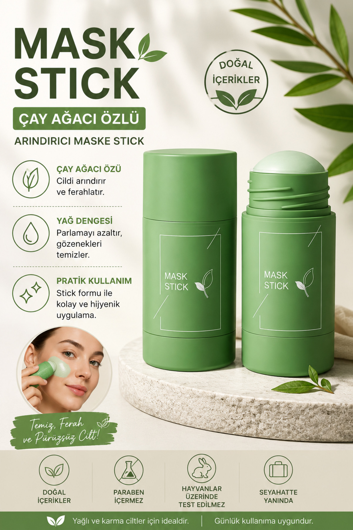 SETBEAUTY Beyazlatıcı Etkili Yeşil Çay Özlü Siyah Nokta Maskesi - Green Mask %100 Natural Tea Melao