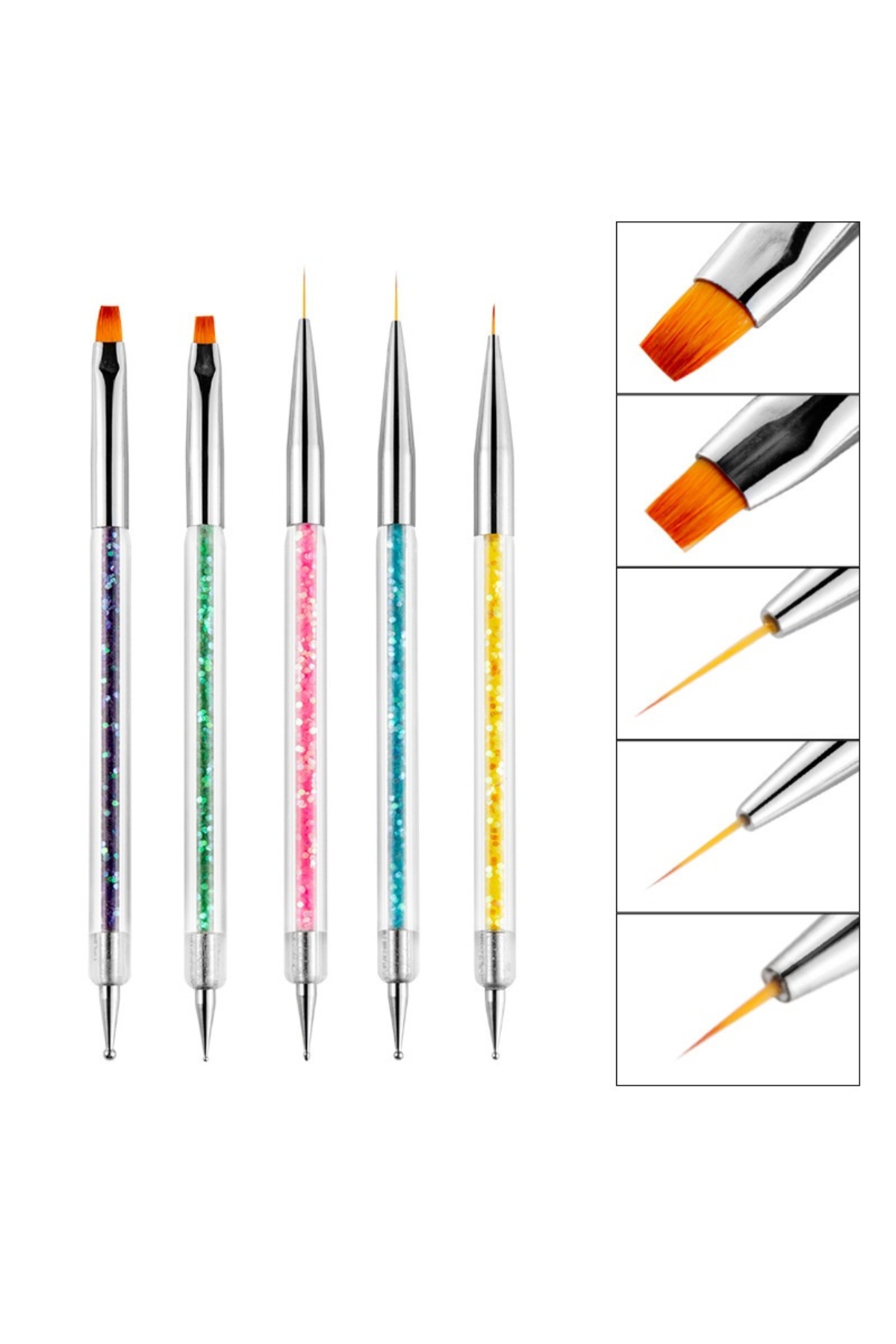 Venalisa Tırnak Desen Fırçası + Dot Kalemi 5li Kalıcı Oje, Jel Fırça Seti Protez Tırnak Nail Art Fırça Seti