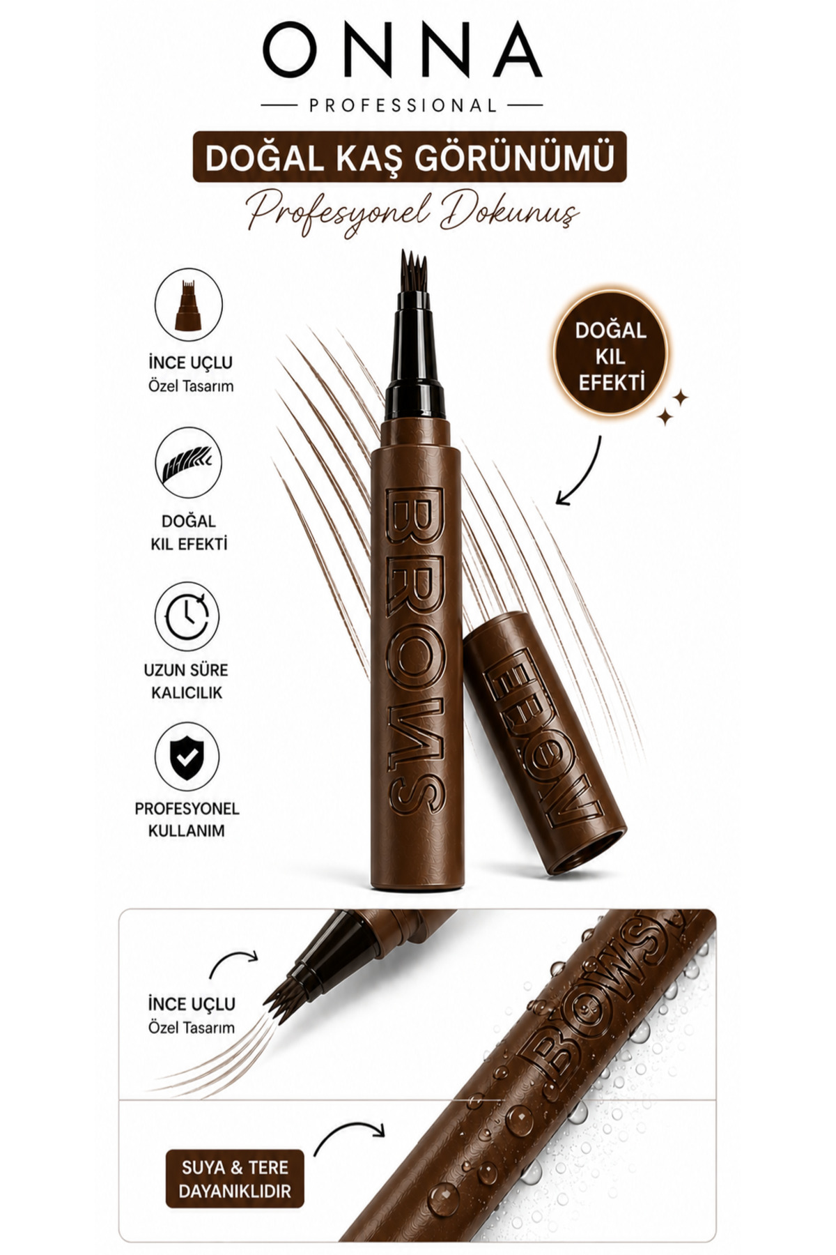 Sibelon Brow-fection Angled Brush & Dip Eyebrow Brush, Waterproof Kaş Dövme Kalemi, Kaş Boyası 1,5 gr
