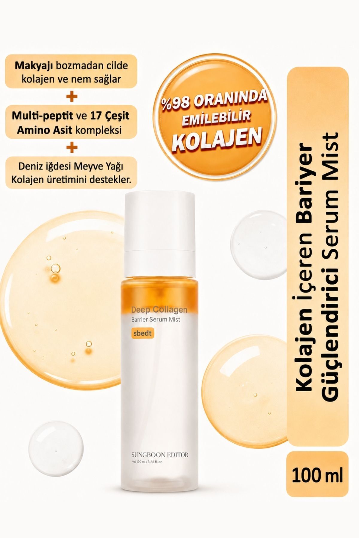SUNGBOON EDITOR Deep Collagen Serum Mist / Kolajen İçeren Bariyer Güçlendirici Serum Mist 95ml
