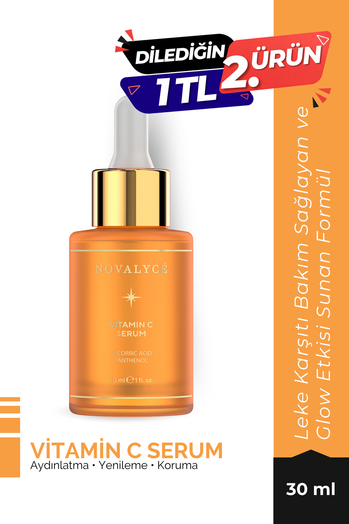 Novalyce C Vitamini Serum 30 ml | Leke Görünümü Karşıtı, Aydınlatıcı, Ton Eşitleyici