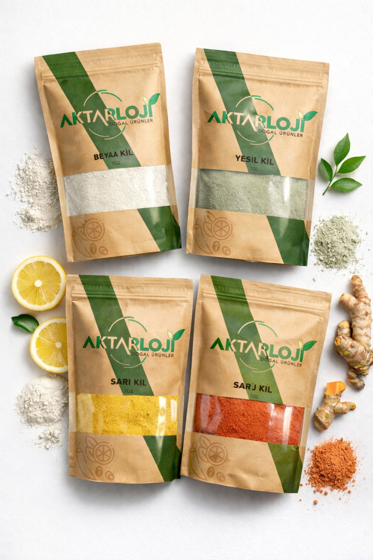 aktarloji 4’lü Doğal Kil Seti 4 x 100 Gr – Yeşil, Beyaz, Sarı, Kırmızı Cilt & Yüz Maskesi Çoklu Paket