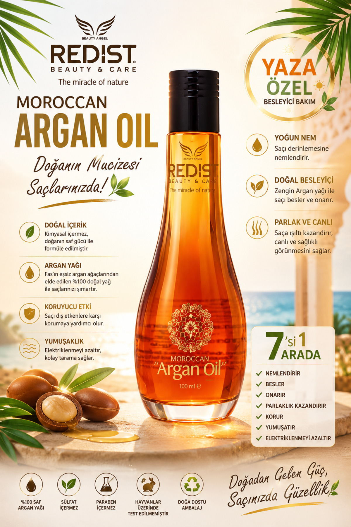 Redist Argan Yaği 100 ml – Tüm Saçlar Için Anında Onarici Ve Besleyici Bakım - Vegan