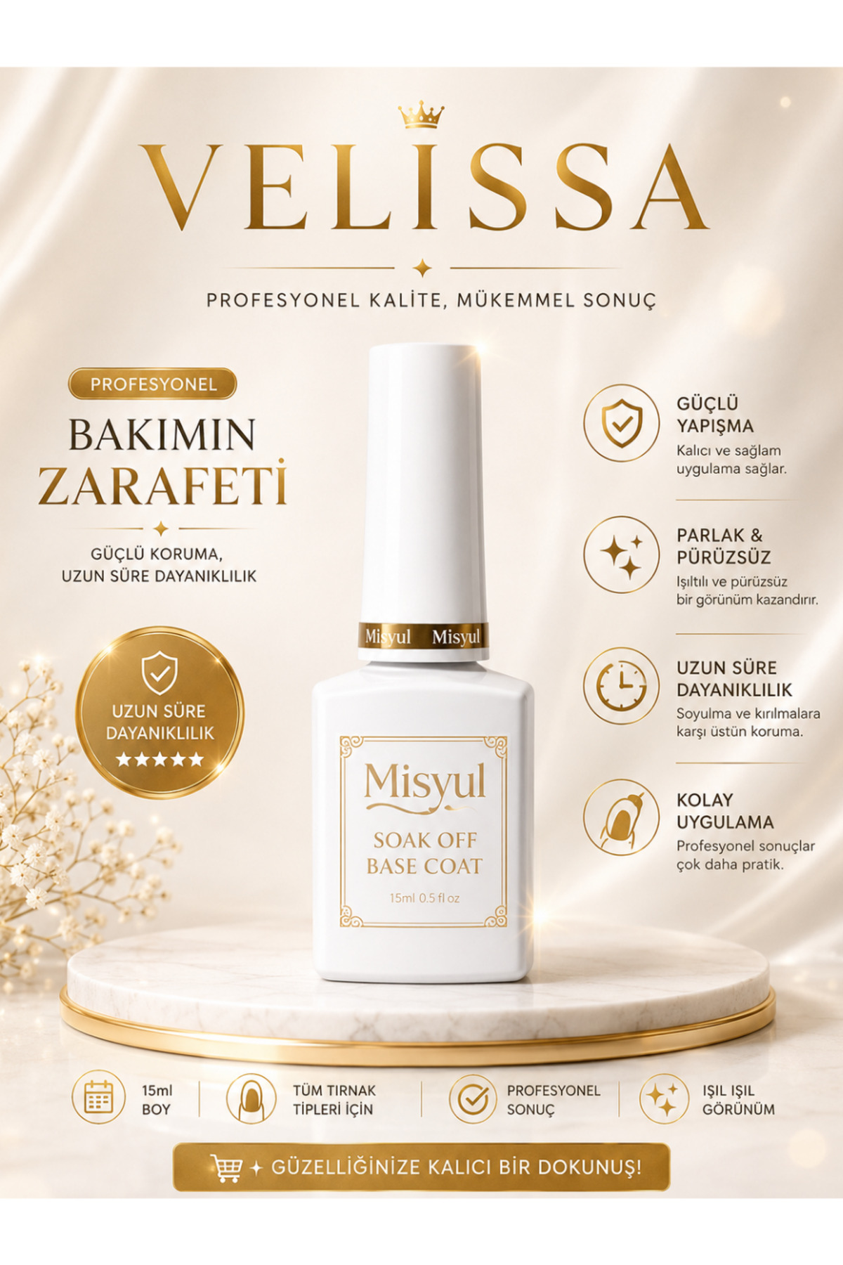velissa 15 ml Misyul Profesyonel Soak-Off Güçlü Base Coat