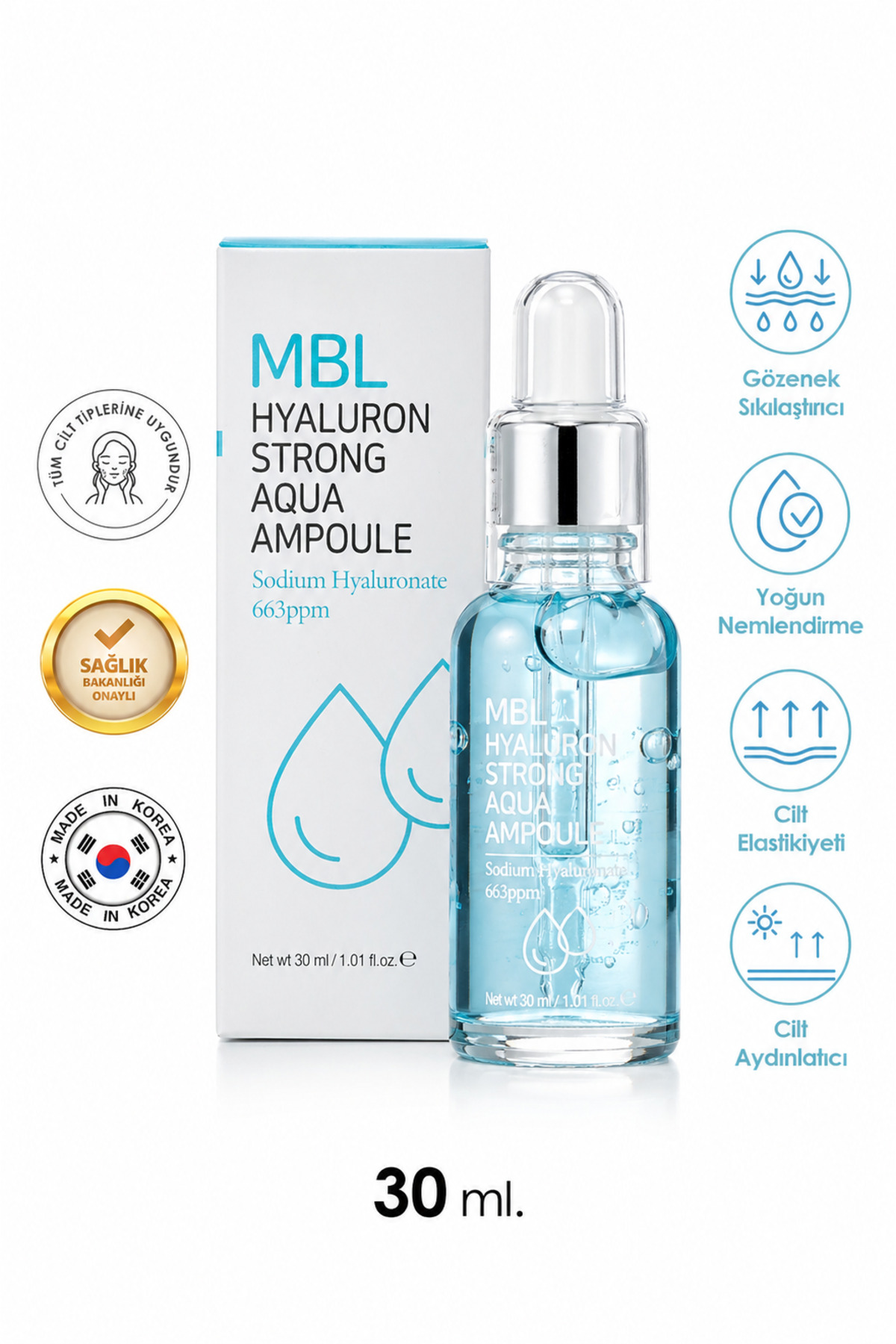 MBL Teresia Kuru Ciltler İçin Nemlendirici ve Onarıcı Saf ve Yoğun Hyaluronik Asit İçeren Ampoule Serum