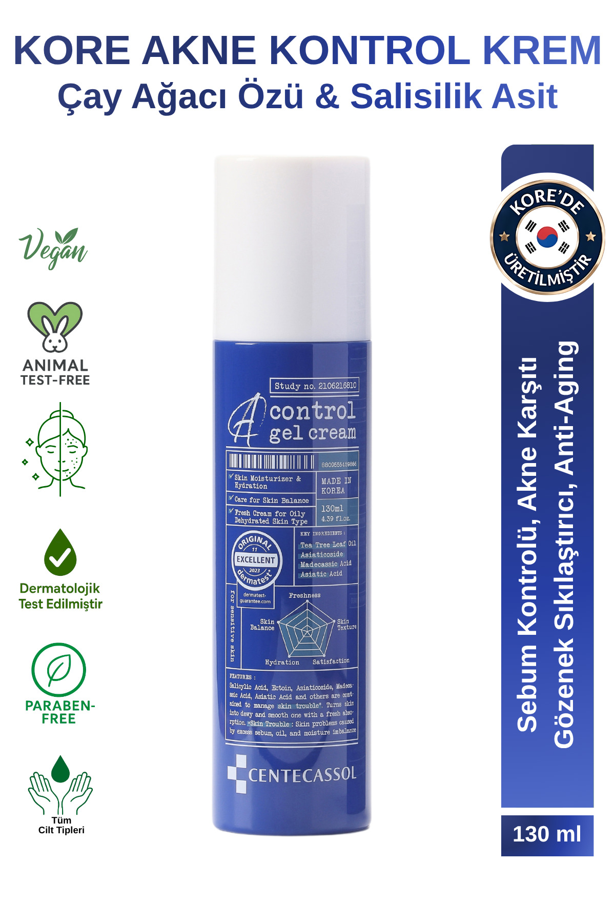 centecassol Kore Çay Ağacı Özlü Sivîlce, Komedon, Yaşlanma Ve Kırışıklık Karşıtı, Nemlendirici, Sebum Dengeleyici Vegan Jel Krem