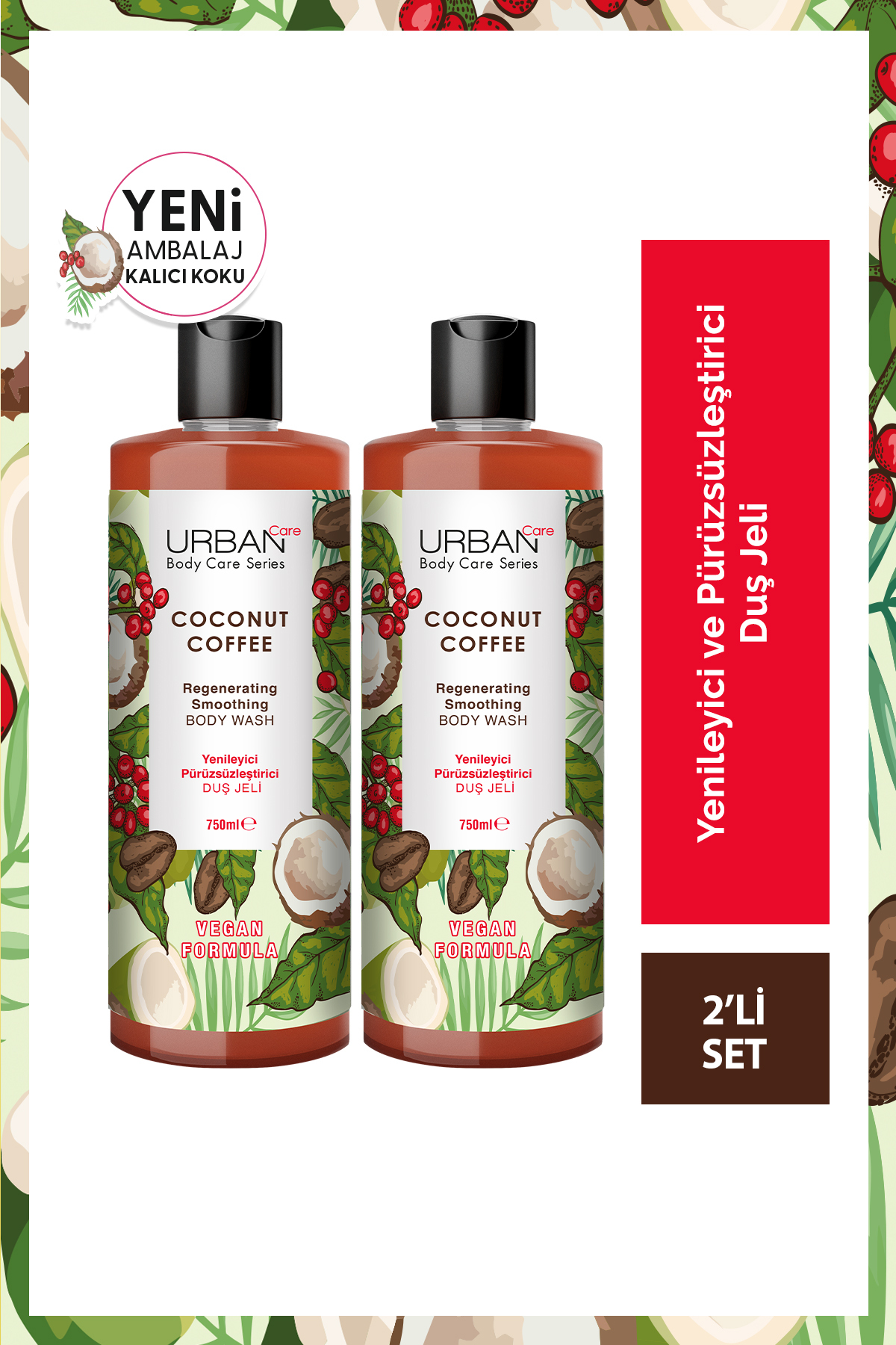 Urban Care Coconut Coffee Yenileyici & Pürüzsüzleştirici Duş Jeli 2'li Set- 750 ml-vegan