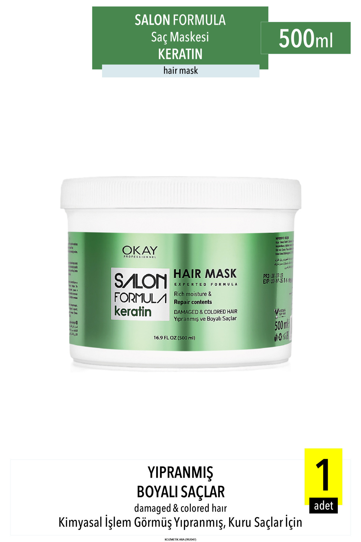 OKAYPROFESSIONNEL Salon Formula Yıpranmış Saçlar İçin KERATIN Saç Bakım Maskesi 500ml