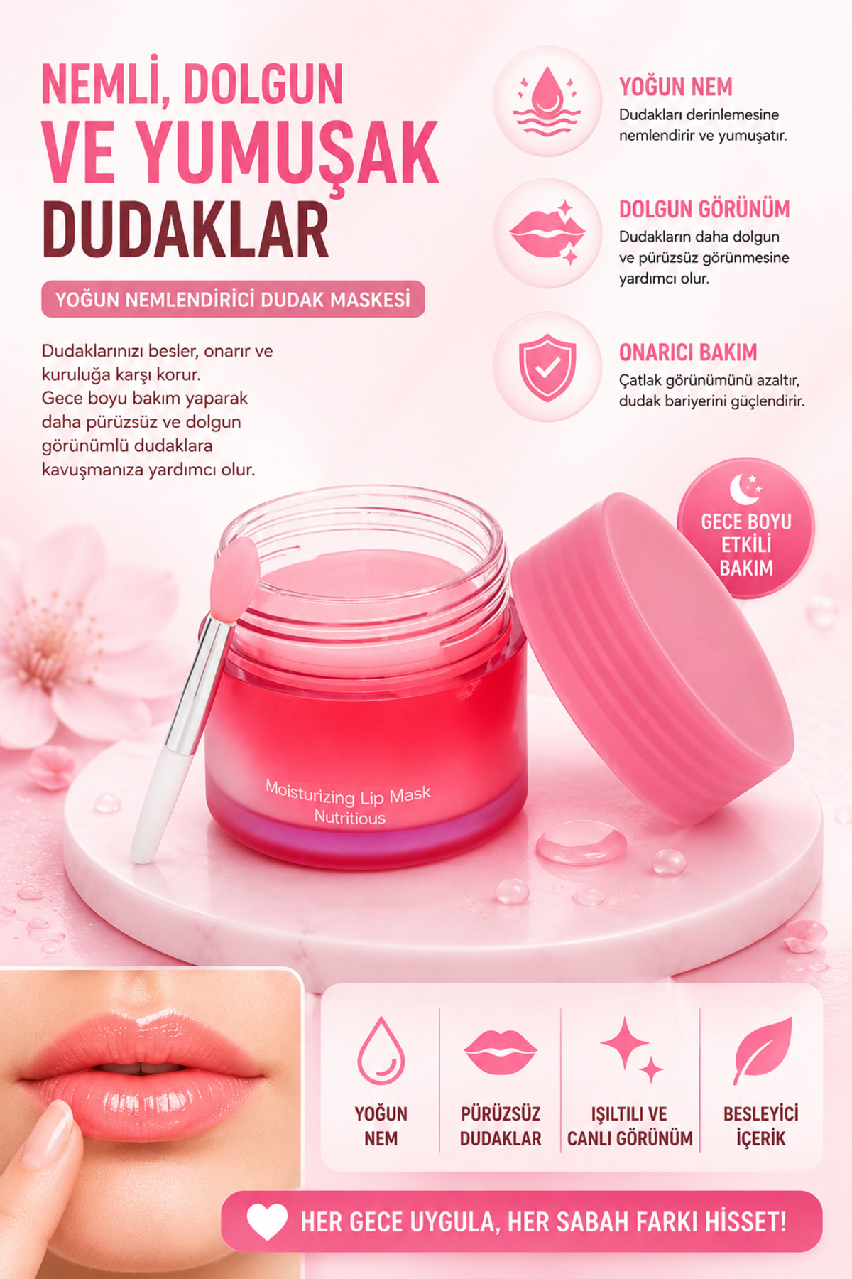 SETBEAUTY Nemlendirici Besleyici ve Onarıcı Dudak Uyku Bakım Maskesi Balm 20ML