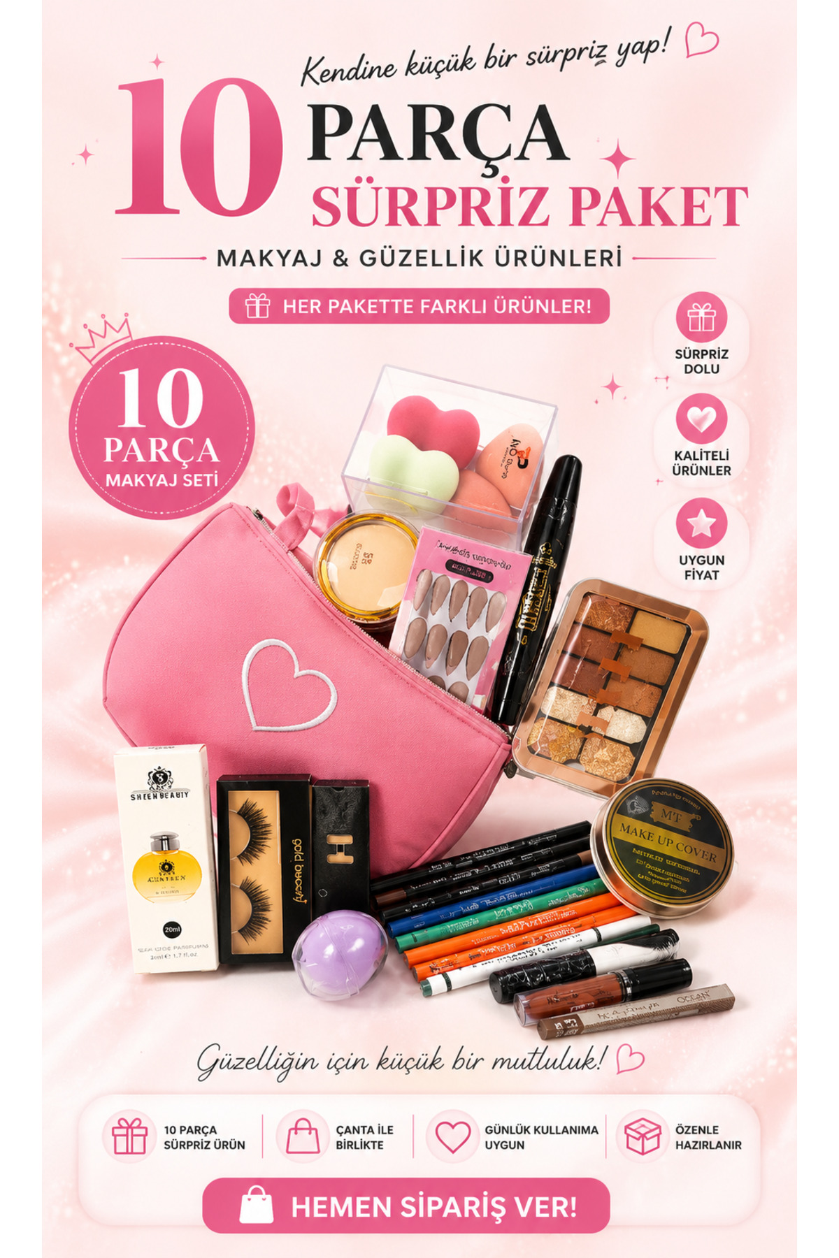 MAQYA KOZMETİK KADINLARA ÖZEL 10 FARKLI ÜRÜN Makyaj Seti/far/maskara/ruj/makyaj fırçası/eyeliner