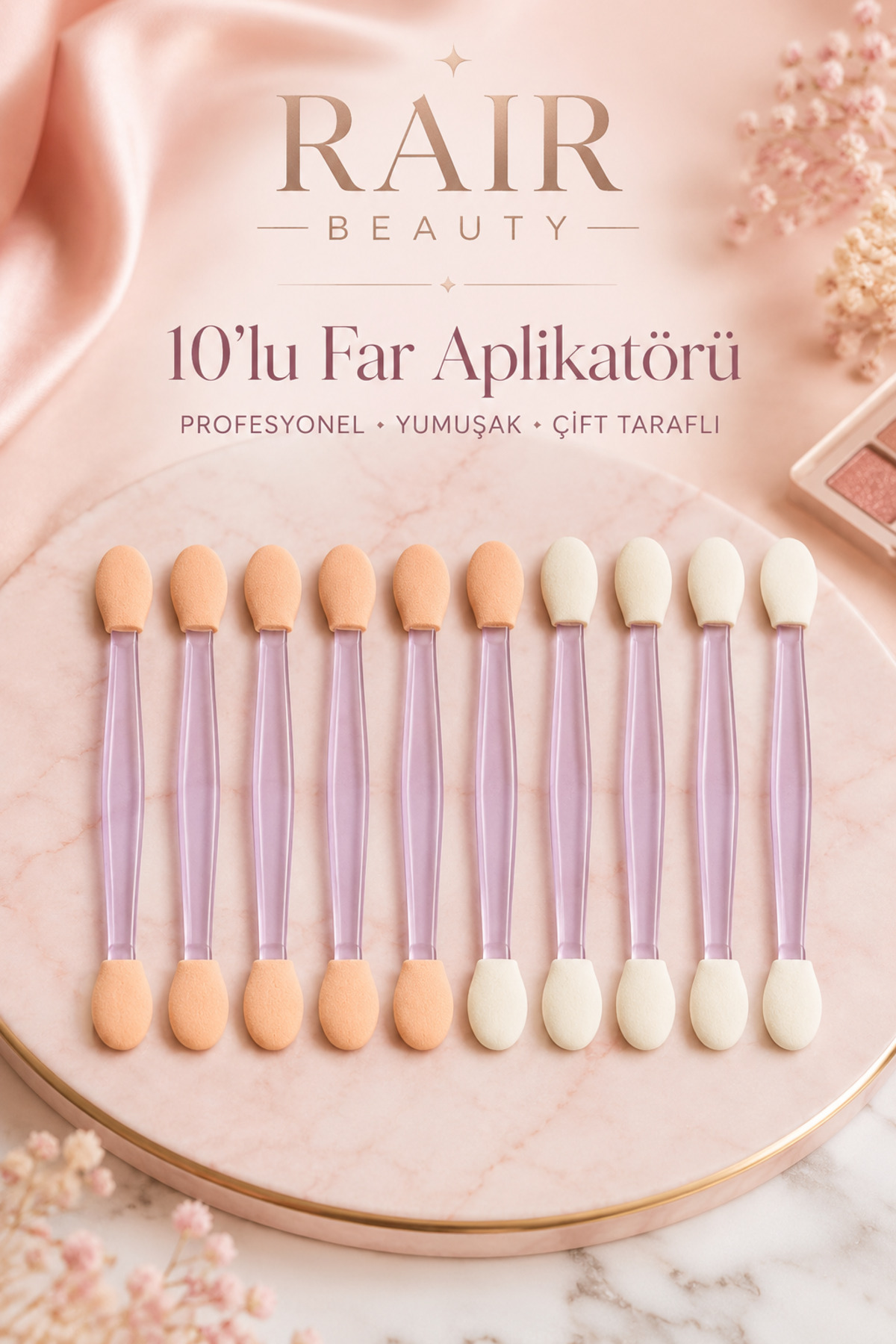 RAİR BEAUTY 10 Adet Far Sürme Fırçası, Çift Taraflı Far Aplikatörü