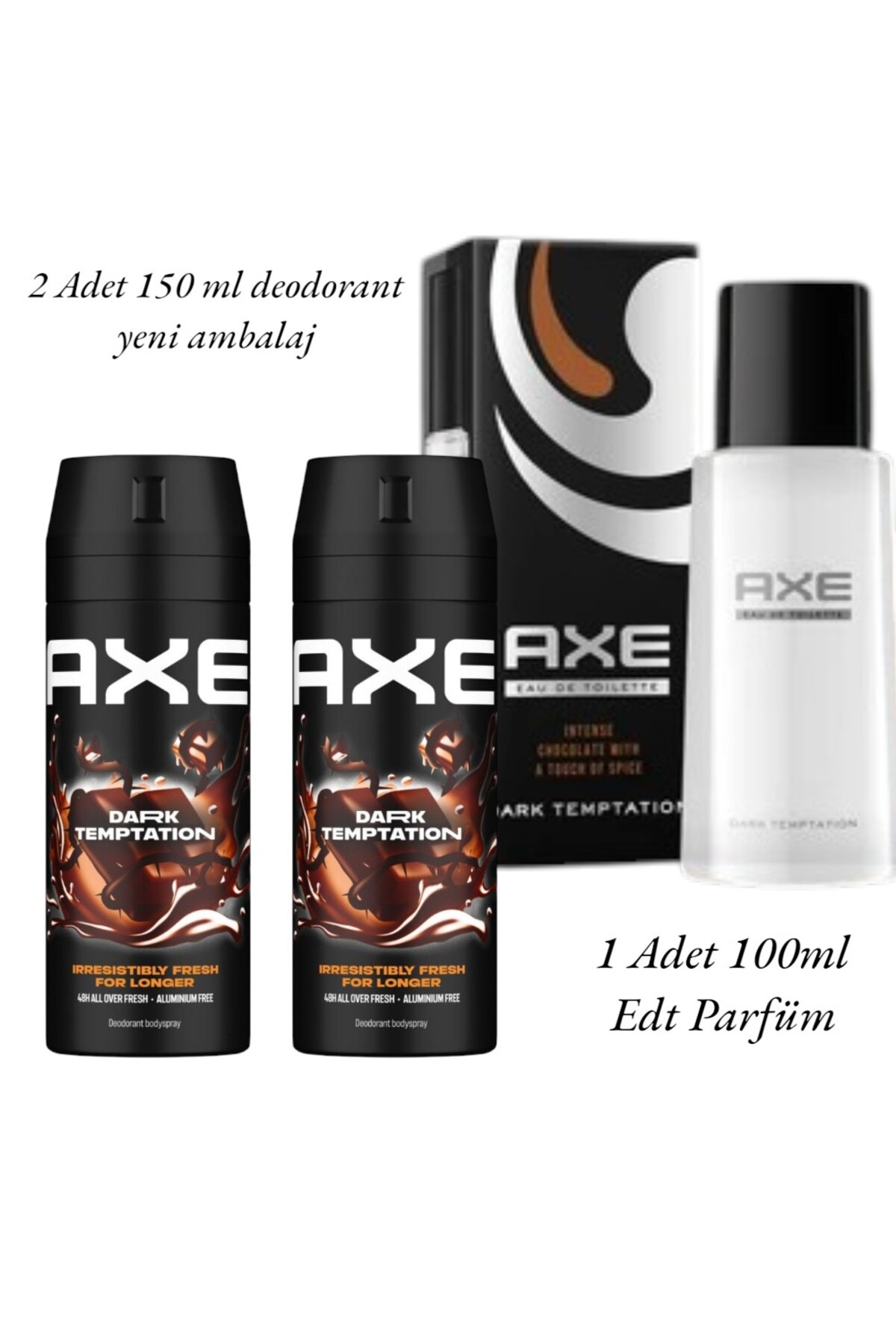 Axe Dark Temptatıon Bay Parfüm 100 ml + Deodorant Sprey Dark Temptation 150 ml Yeni Ambalaj 2 Adet