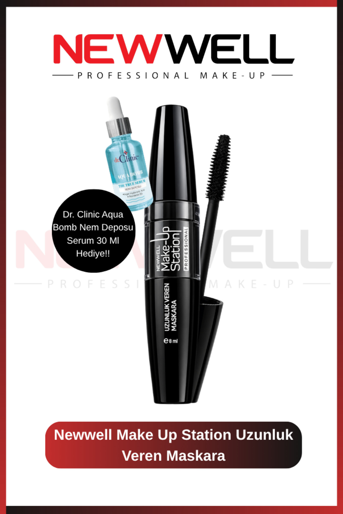 New Well Make Up Station Uzunluk Veren Maskara - Aqua Bomb Nem Deposu Serum 30 Ml Hediye