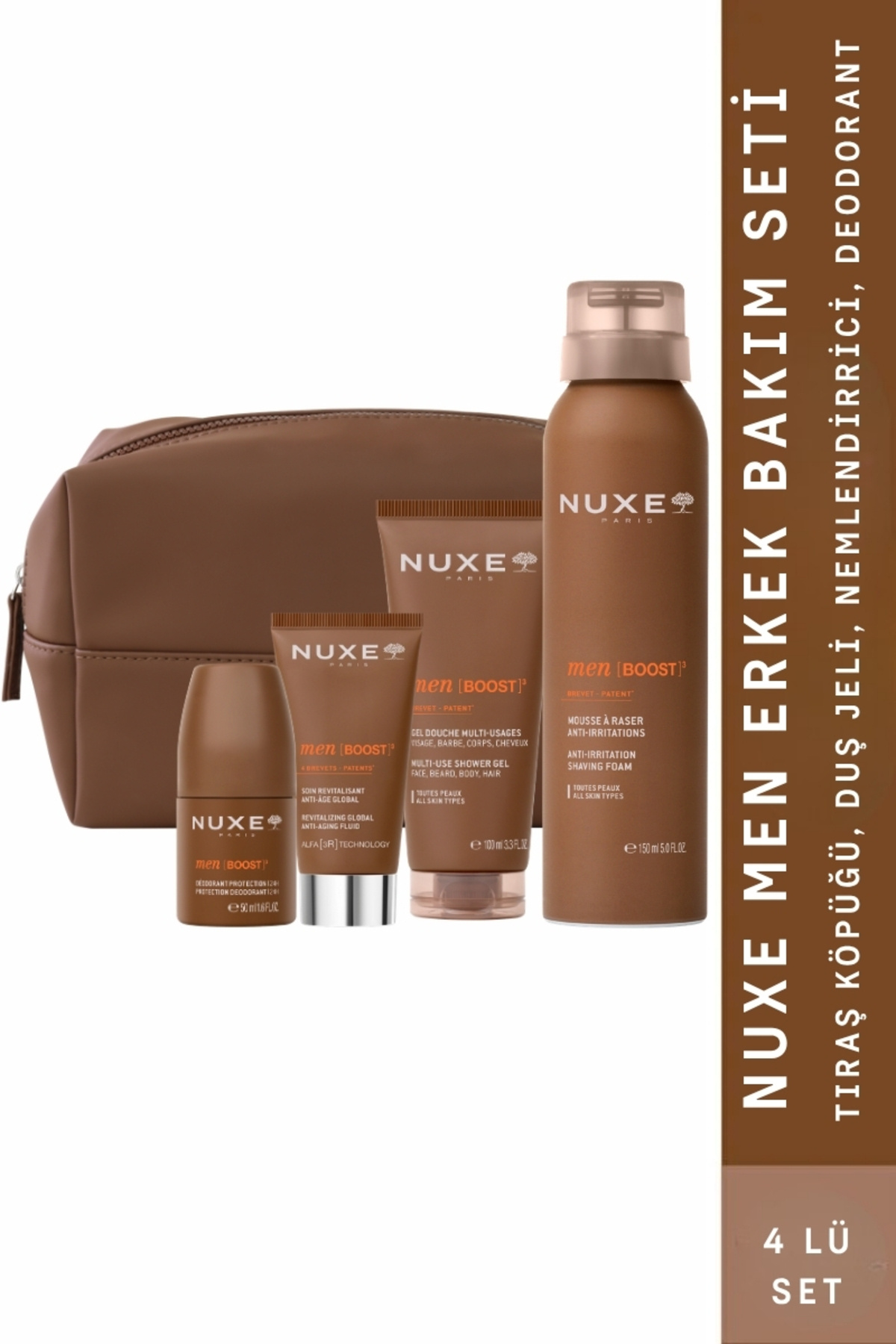 Nuxe Men Erkek Bakım Seti - Duş Jeli - Tıraş Köpüğü - Nemlendirici - Deodorant ( Çanta Hediye )