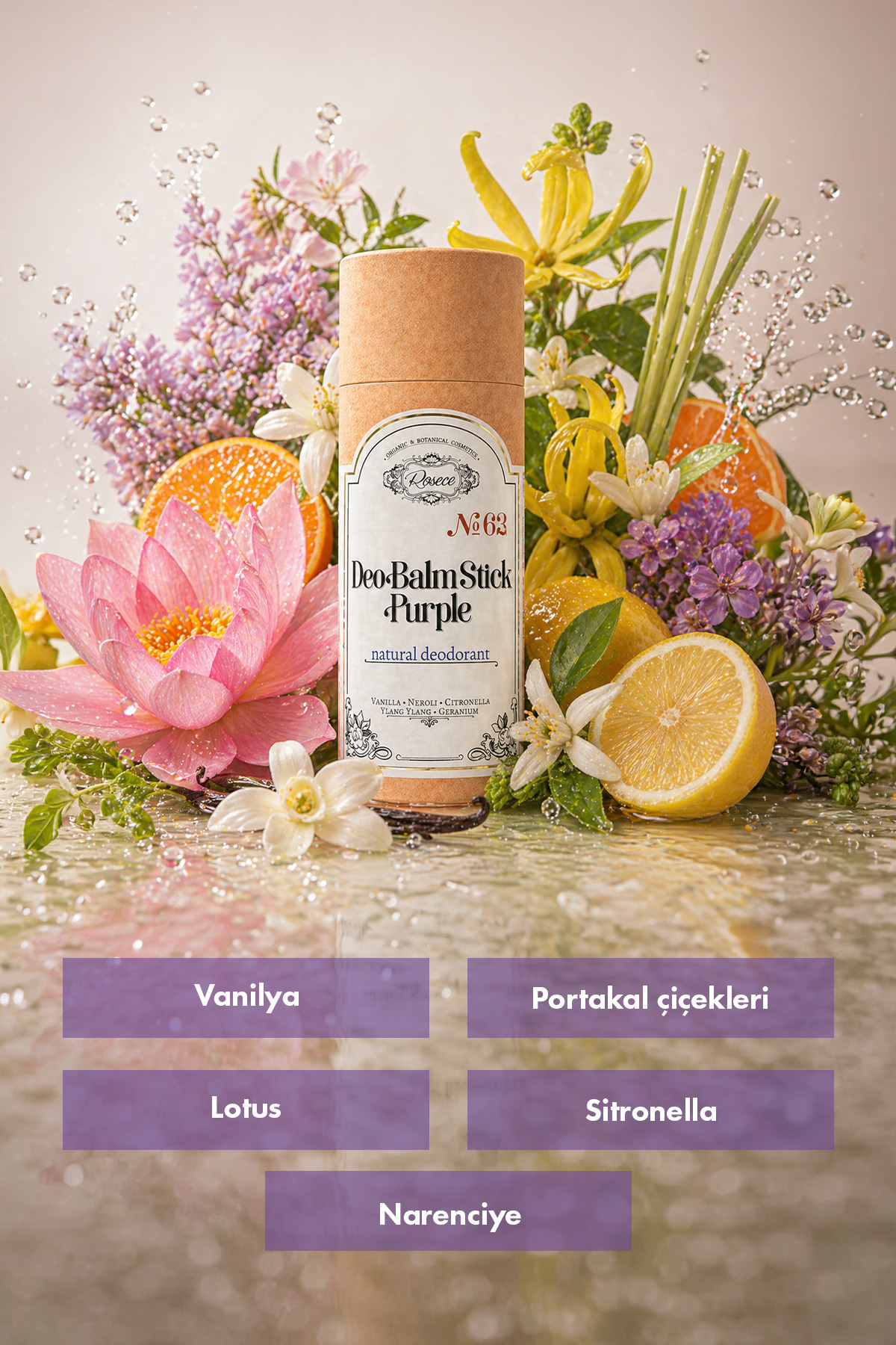 Rosece Deo Balm Stick Purple | Doğal Koltuk Altı Deodorant Roll On Vegan | Unisex 60 ml