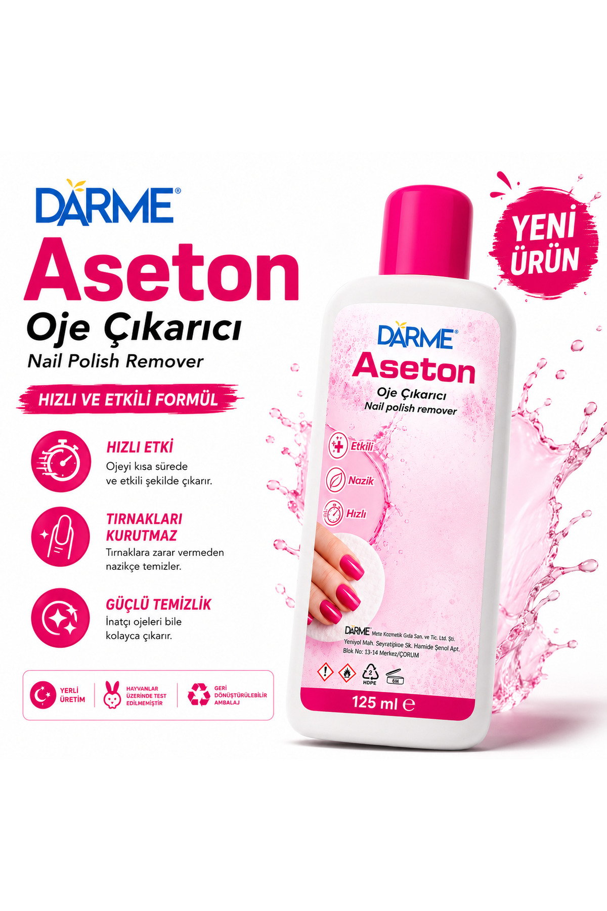 DARME Aseton Oje Çıkarıcı 125 ML – Hızlı Etkili Formül