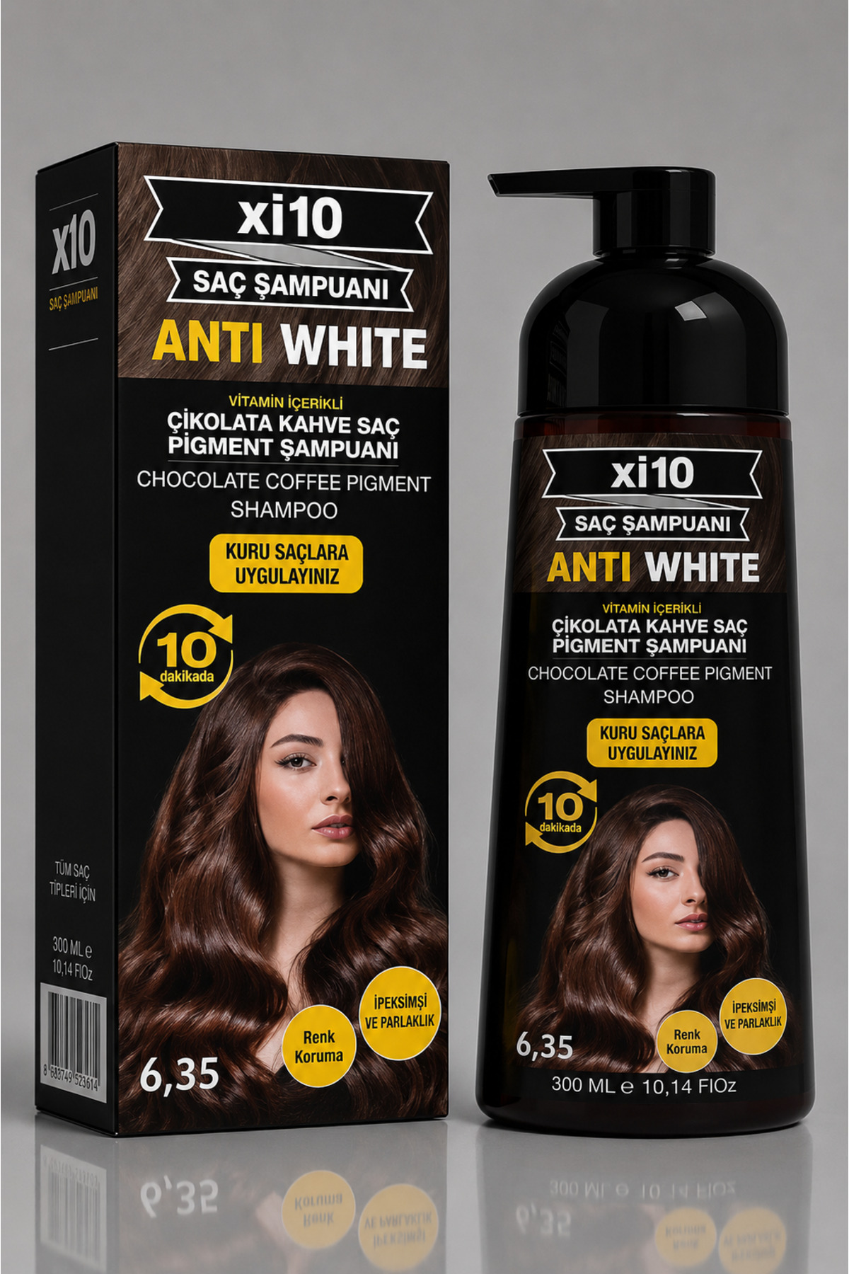 xi10 Beyaz Kapatıcı Şampuan (Çikolata Kahve 6.35 ) Saç Beyaz Kapatan Şampuan (Beyaz Saçlar İçin) 300 ml.
