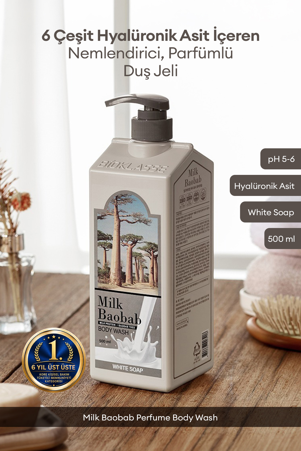 Milk Baobab 6 Hyalüronik Asit İle Nemlendiren Parfümlü Duş Jeli Perfume Body Wash (White Soap)