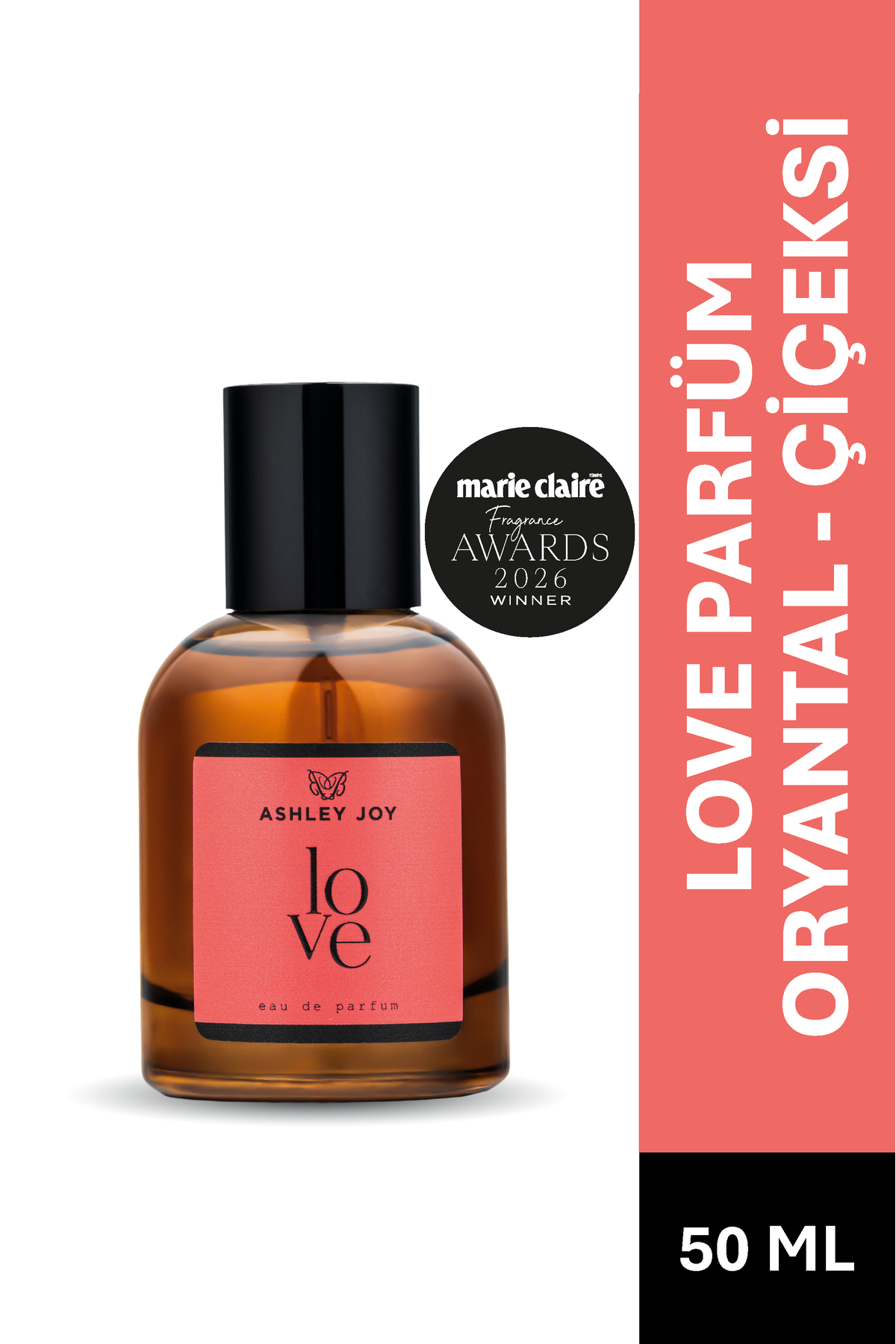 ASHLEY JOY Love Kadın Parfüm EDP 50 ML | Oryantal & Çiçeksi | Zencefil, Yasemin, Paçuli | Amber Renkli Cam Şişe