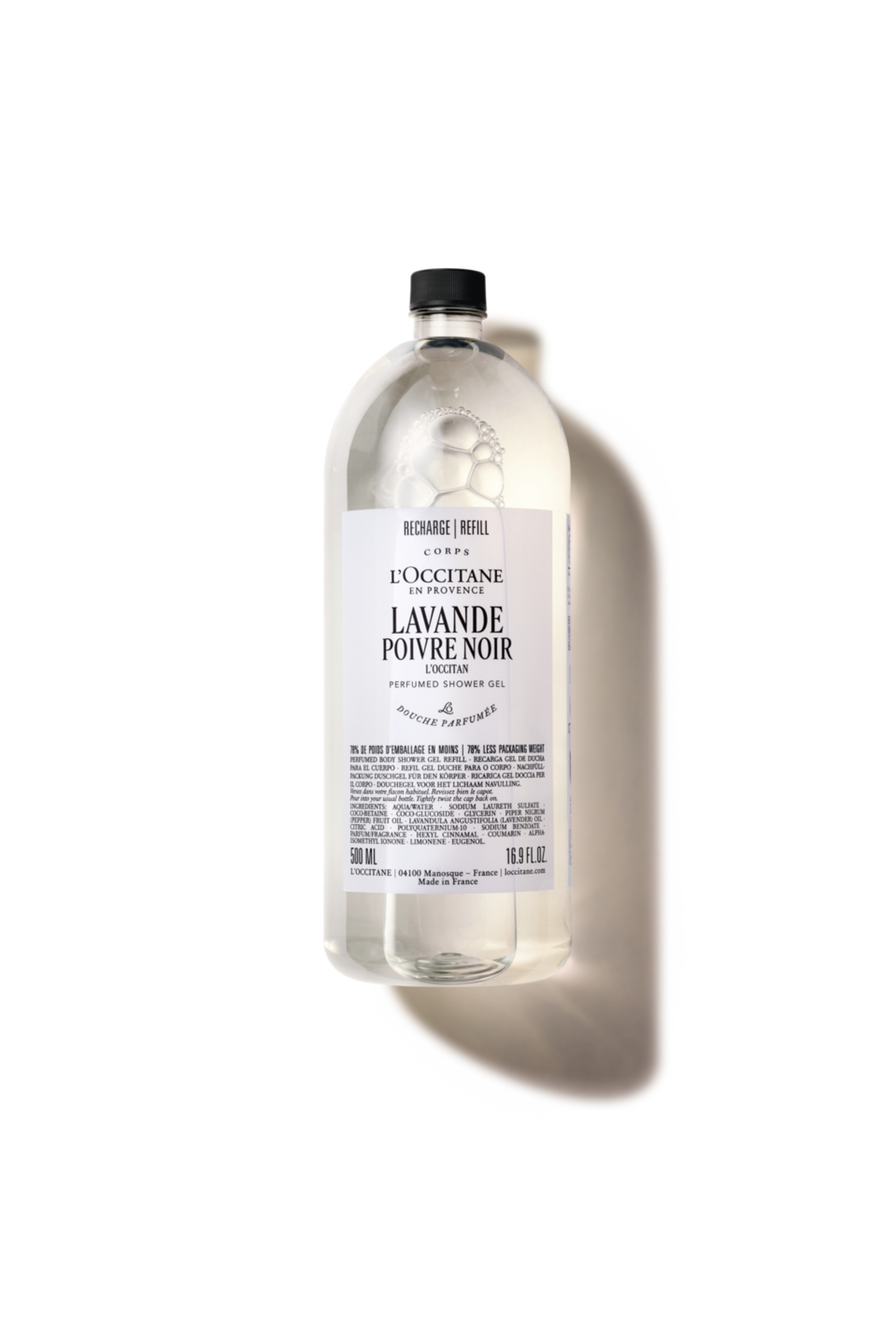 L'Occitane Lavande Poivre Noir (L'Occitan) Parfümlü Duş Jeli Eko Yedek (Refill), Lavanta, Karabiber ve Sedir Ağacı, 500 ml