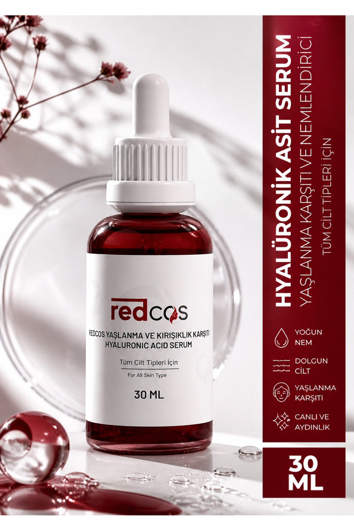 redCOS Hyaluronik Asit %3 Panthenol Allantoin Yaşlanma Karşıtı Nemlendirici Dolgunlaştırıcı Yatıştırıcı