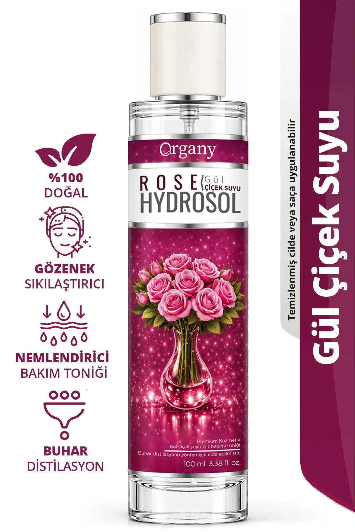 Organy Gül Suyu Hidrosolü Gözenek Sıkılaştırıcı %100 Doğal Ferahlatıcı,Nemlendirici Yüz ve Cilt Bakım Toniği Rose Hidrosol 100 ml